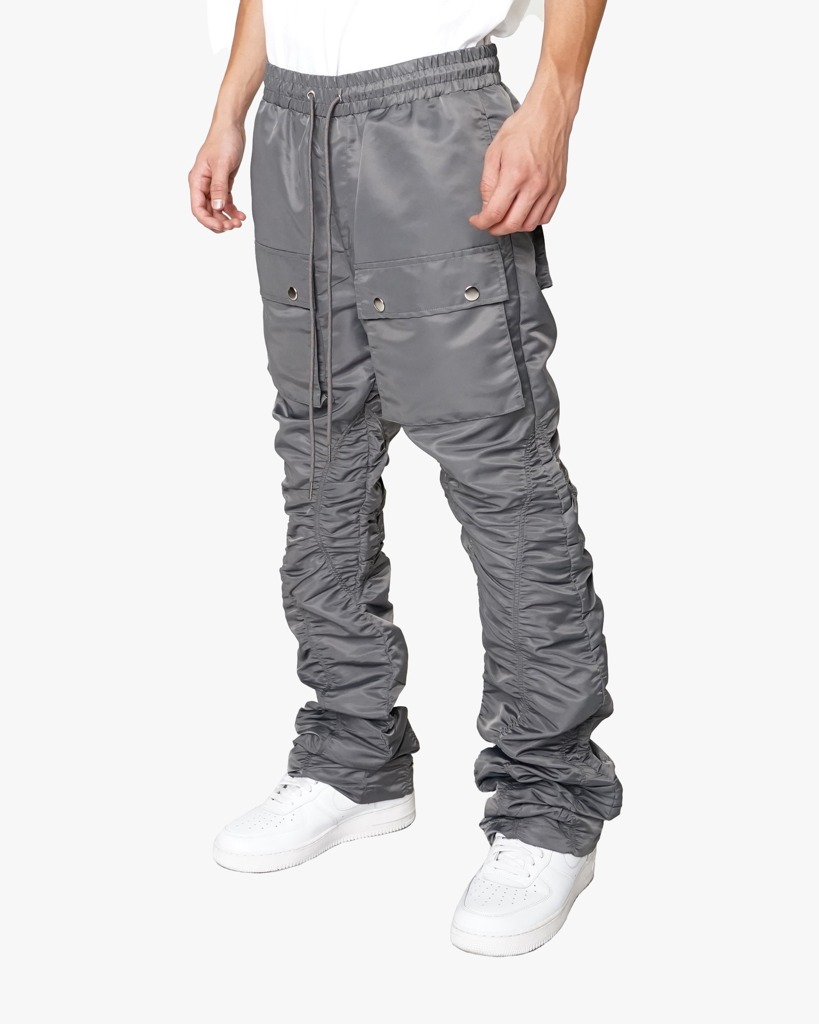 EPTM RUCHED FLARE PANTS-CHARCOAL