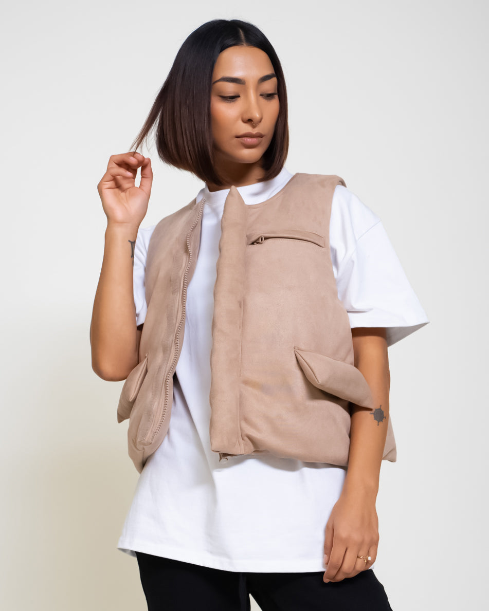 EPTM SUEDE BUBBLE VEST-TAN