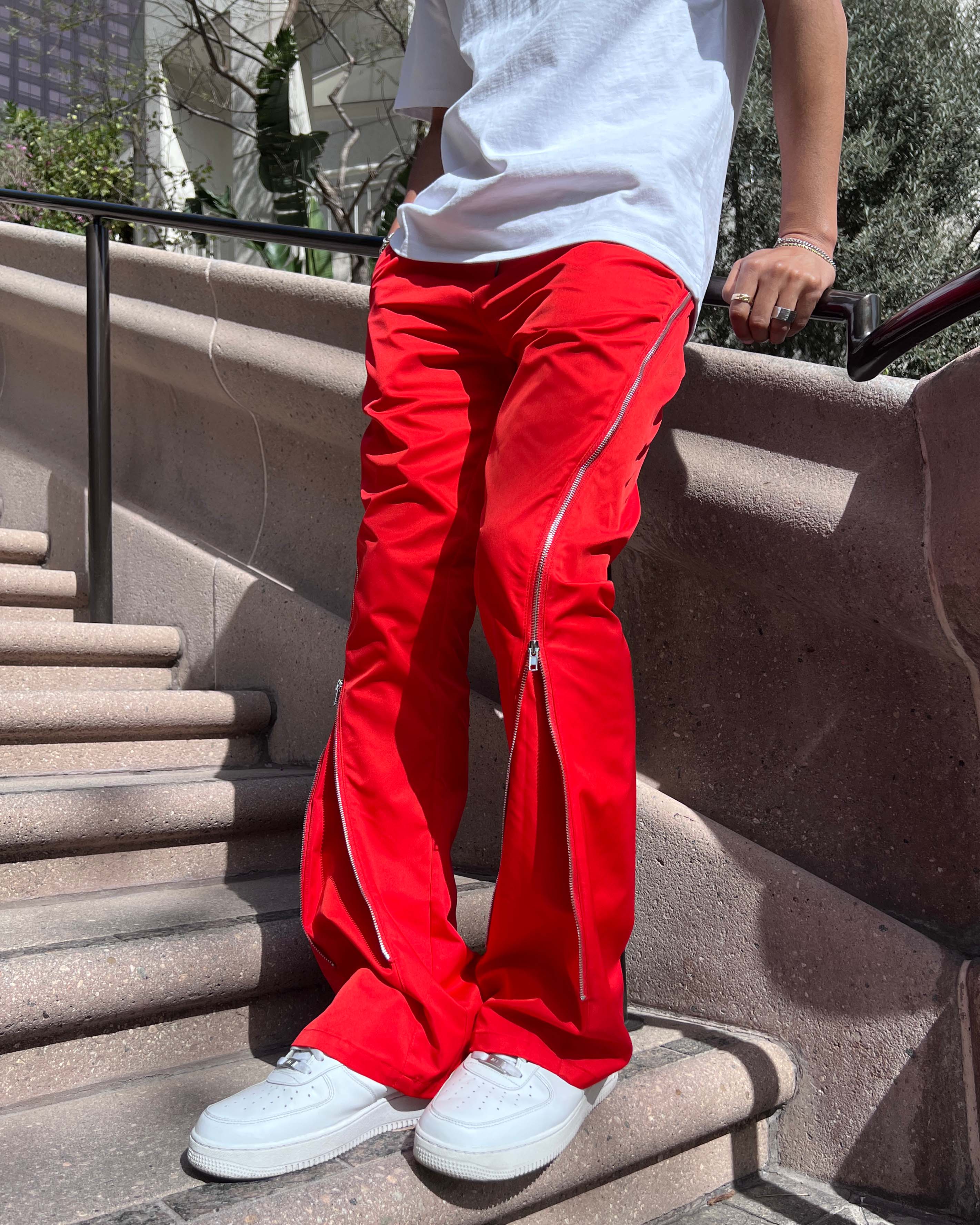 EPTM NYLON ZIP FLARED PANTS - RED