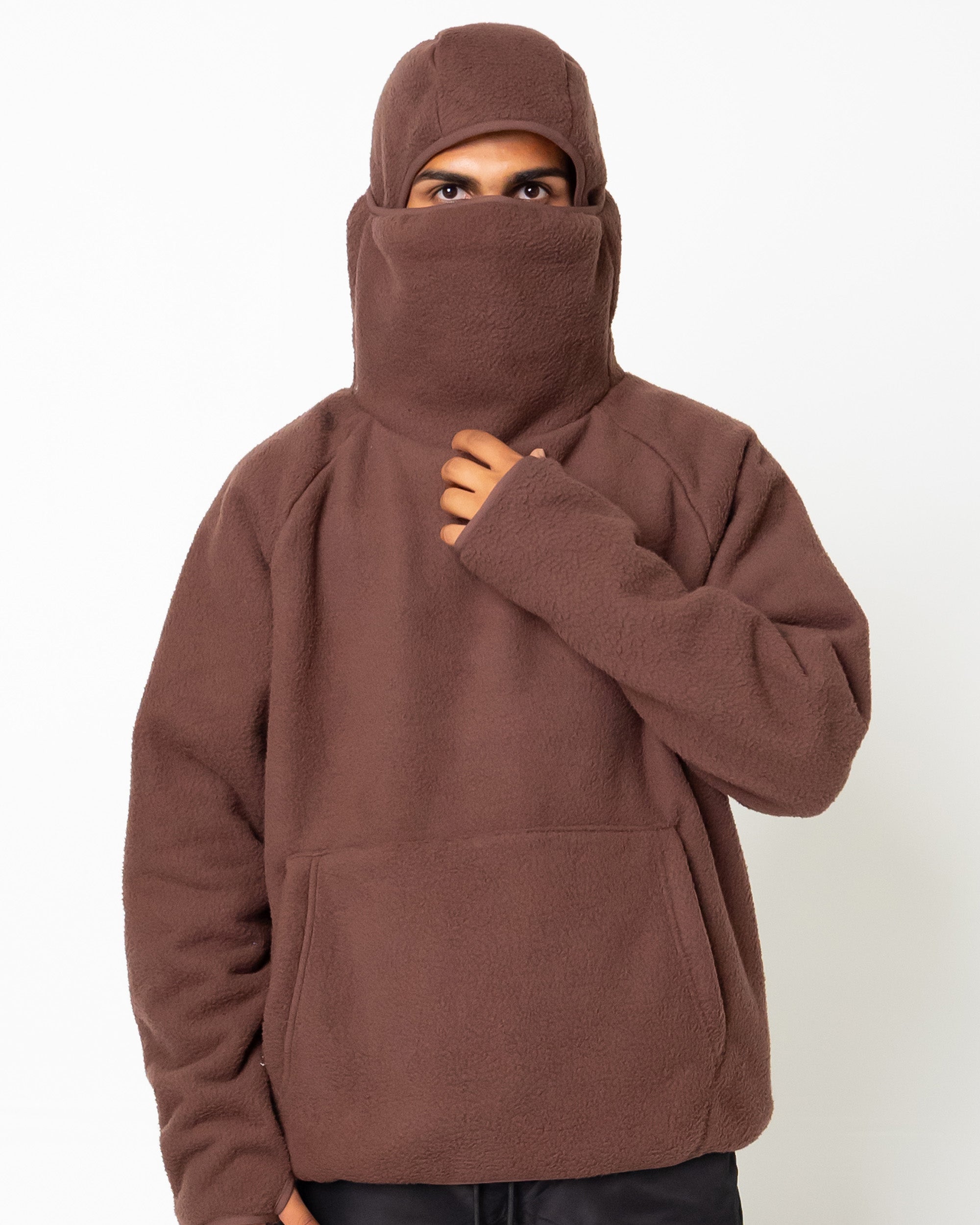 EPTM BALACLAVA SHERPA HOODIE-BROWN