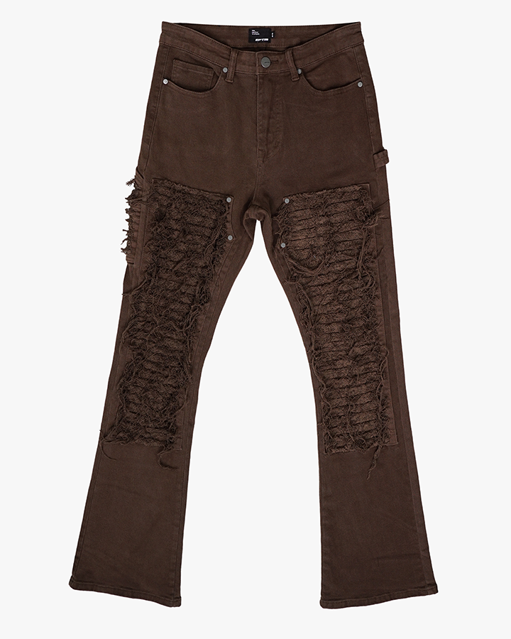 EPTM DISTRESSED CARPENTER FLARE PANTS-BROWN