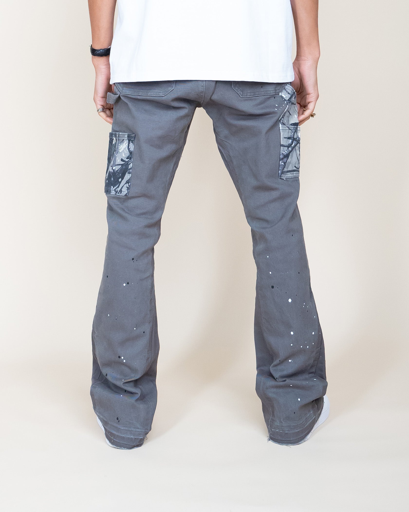 EPTM CAMO POCKET FLARE PANTS - GREY