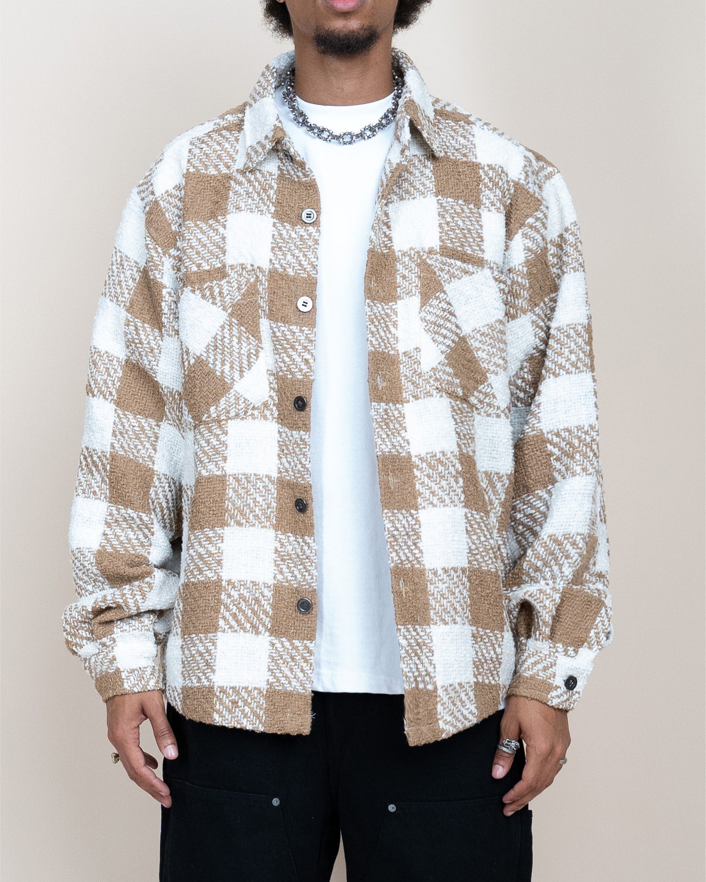 EPTM TWEED FLANNEL SHIRT- KHAKI