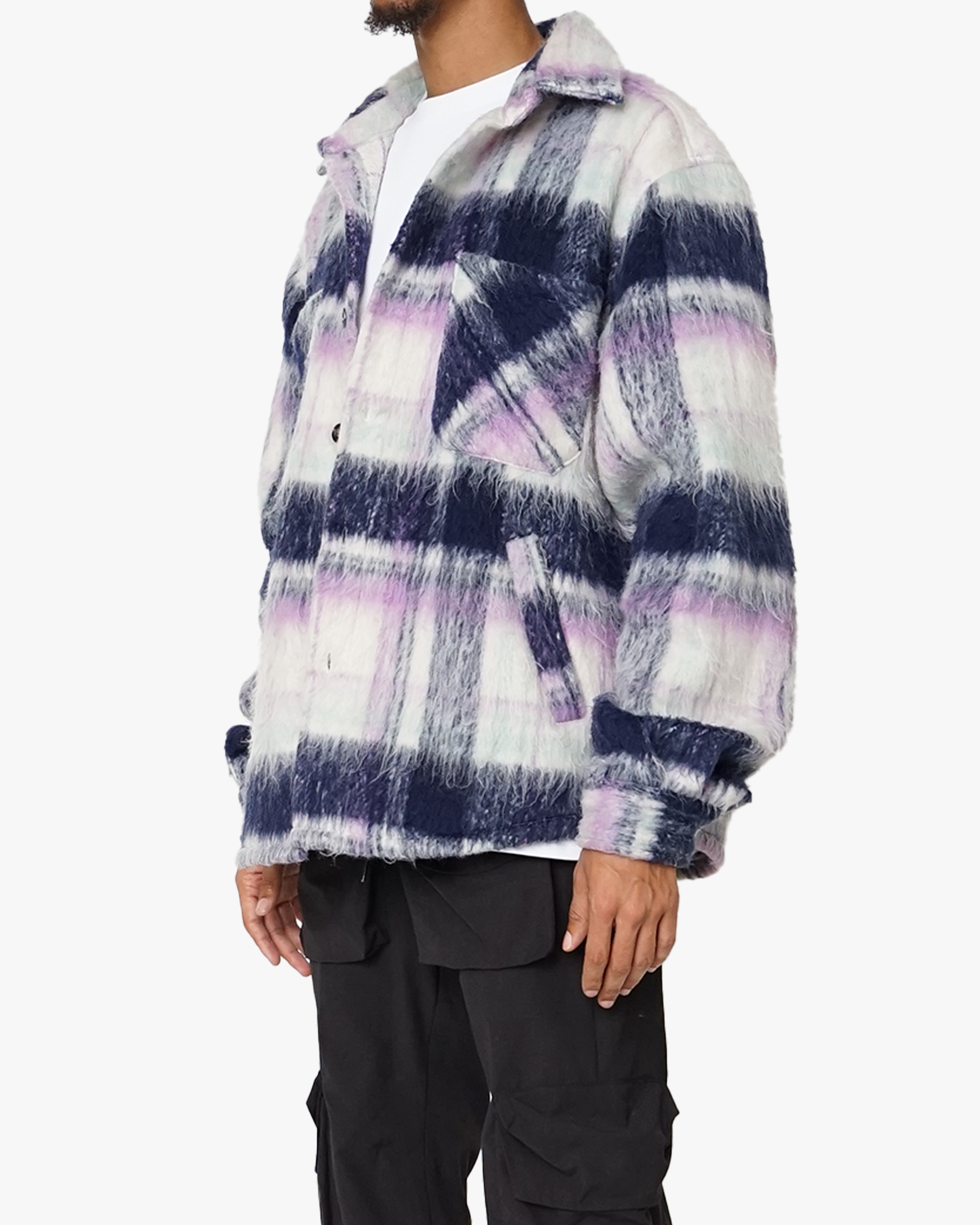 EPTM BIG N TALL SIDE SLIT FLANNEL-PURPLE/WHITE