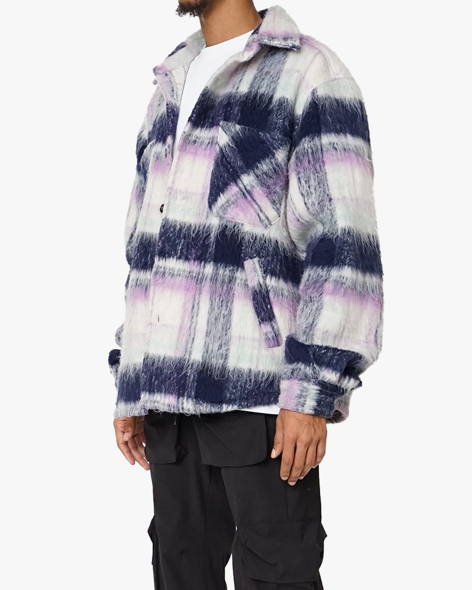 EPTM XLBOYZ SIDE SLIT FLANNEL-PURPLE/WHITE