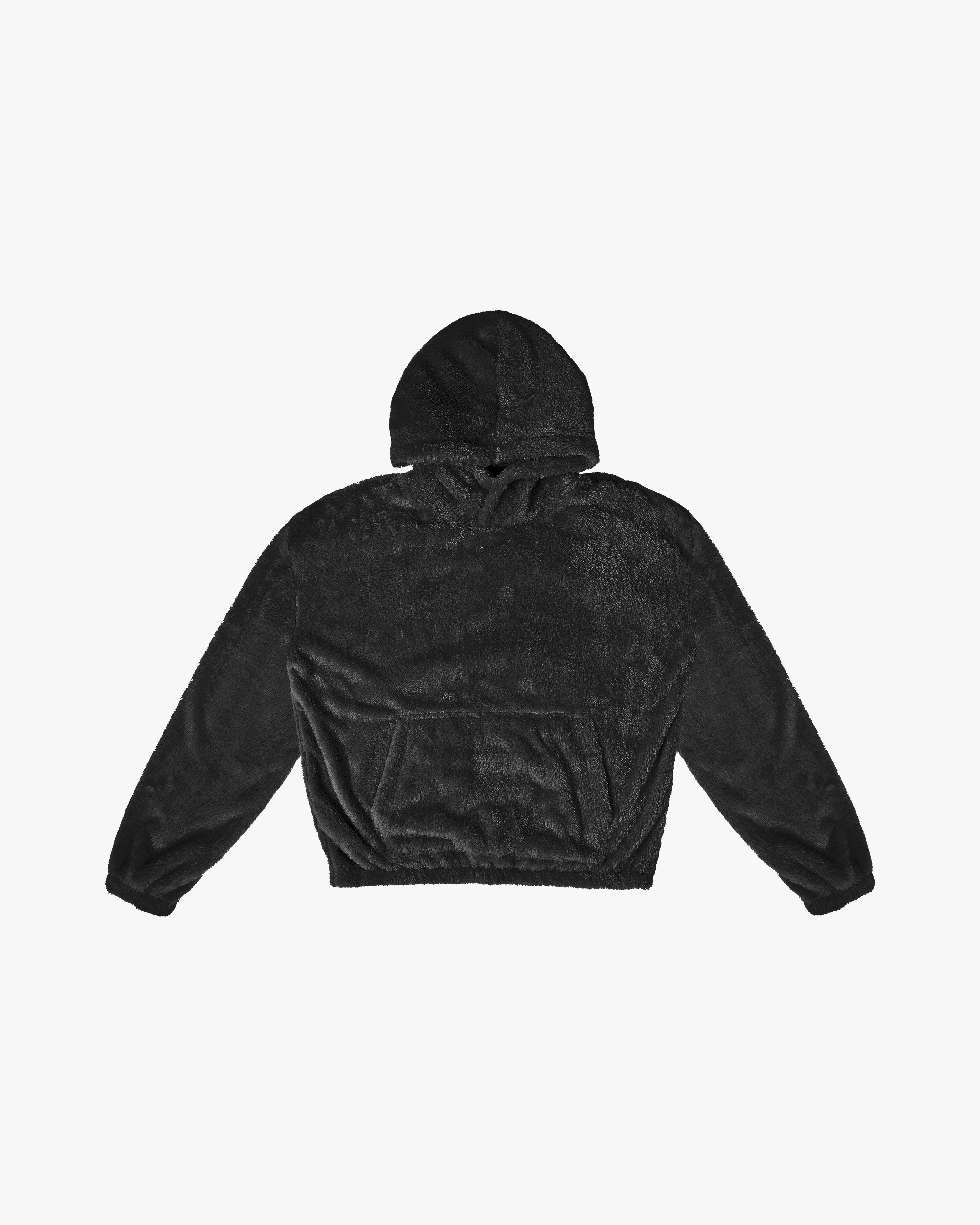 Furry black hoodie sale