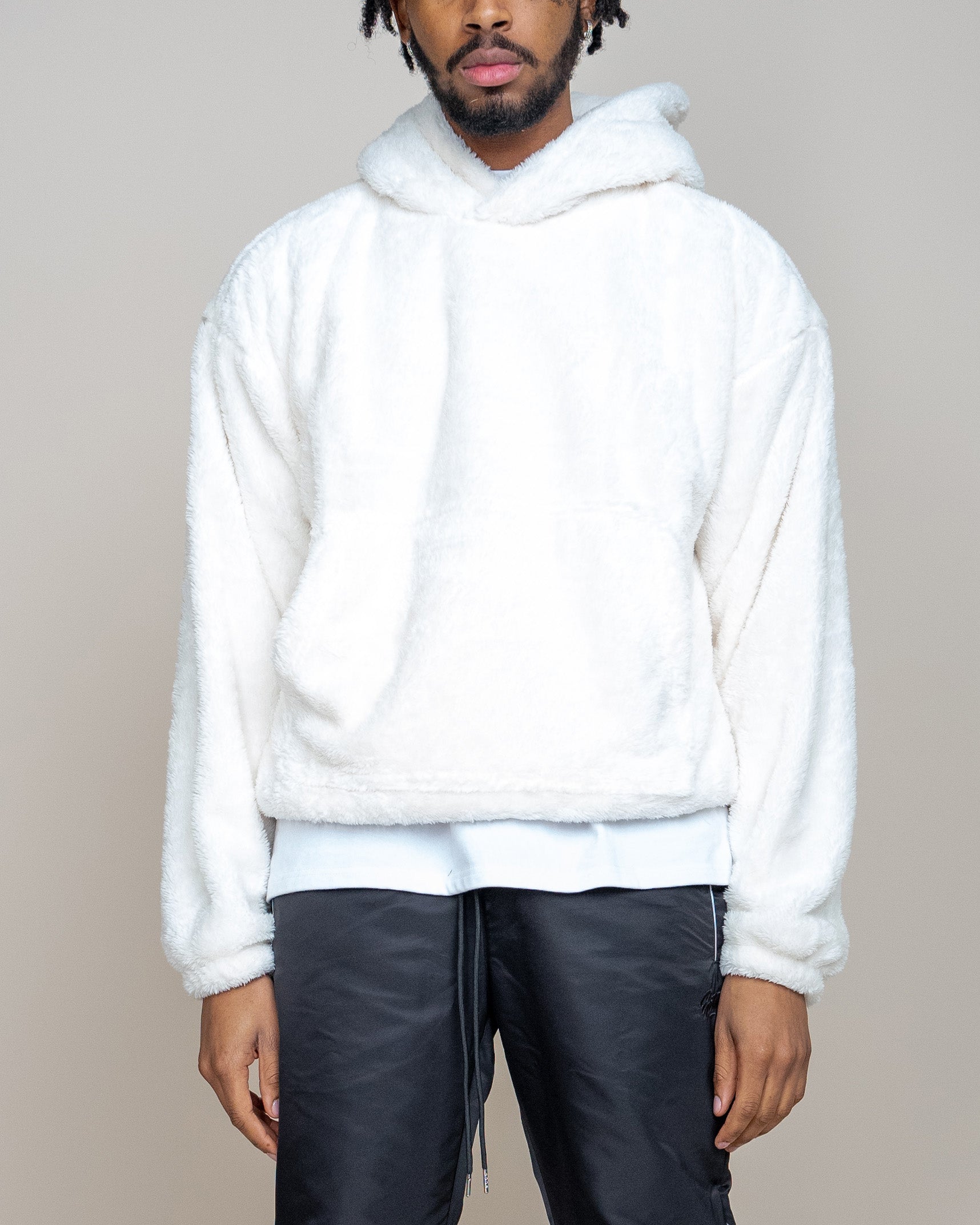 White fluffy best sale hoodie mens