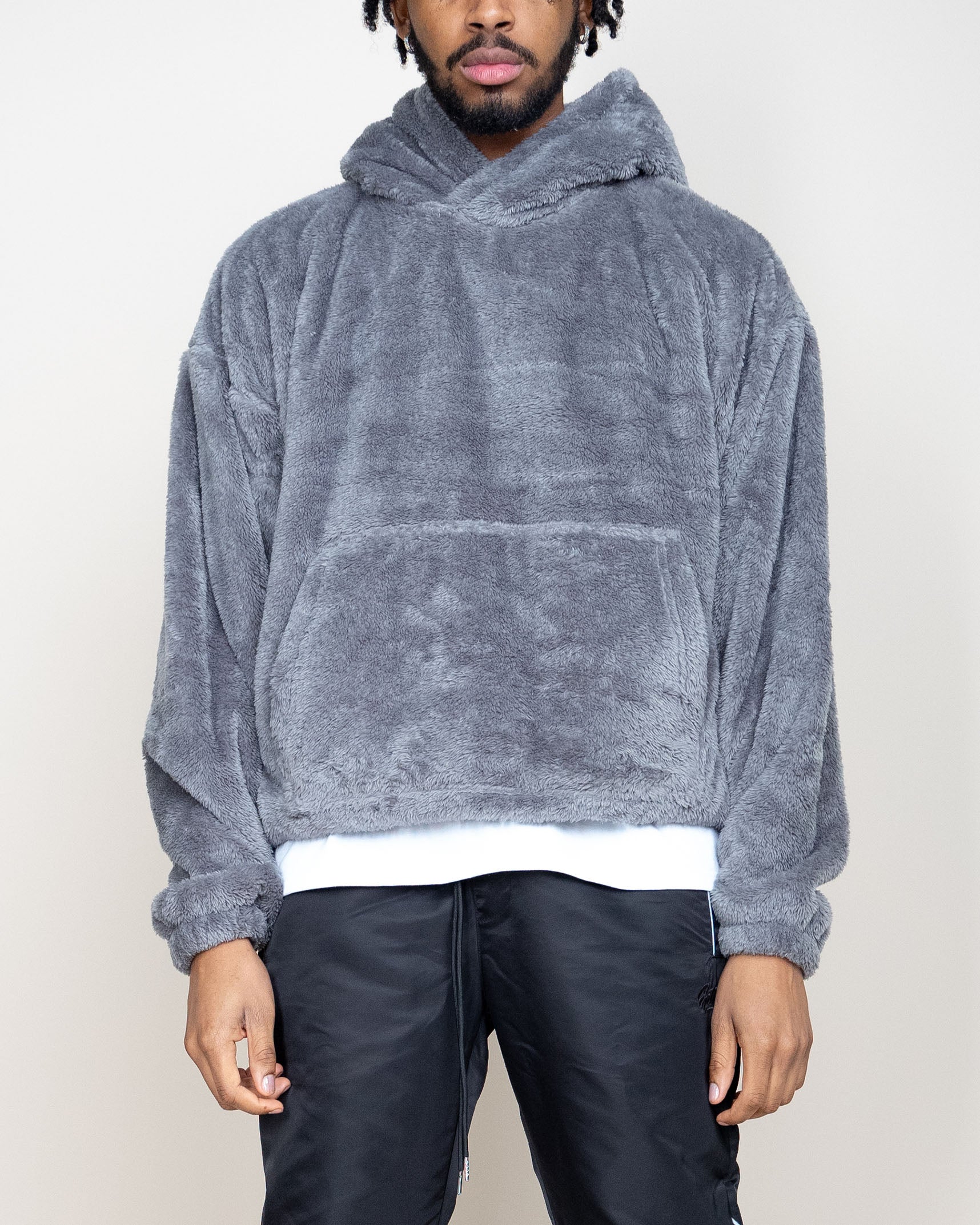 Fuzzy grey outlet pullover