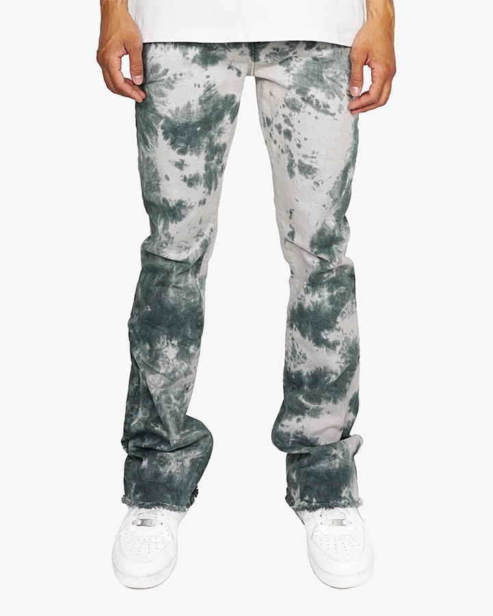 EPTM TIE DYED STACKED FLARE PANTS-GREEN