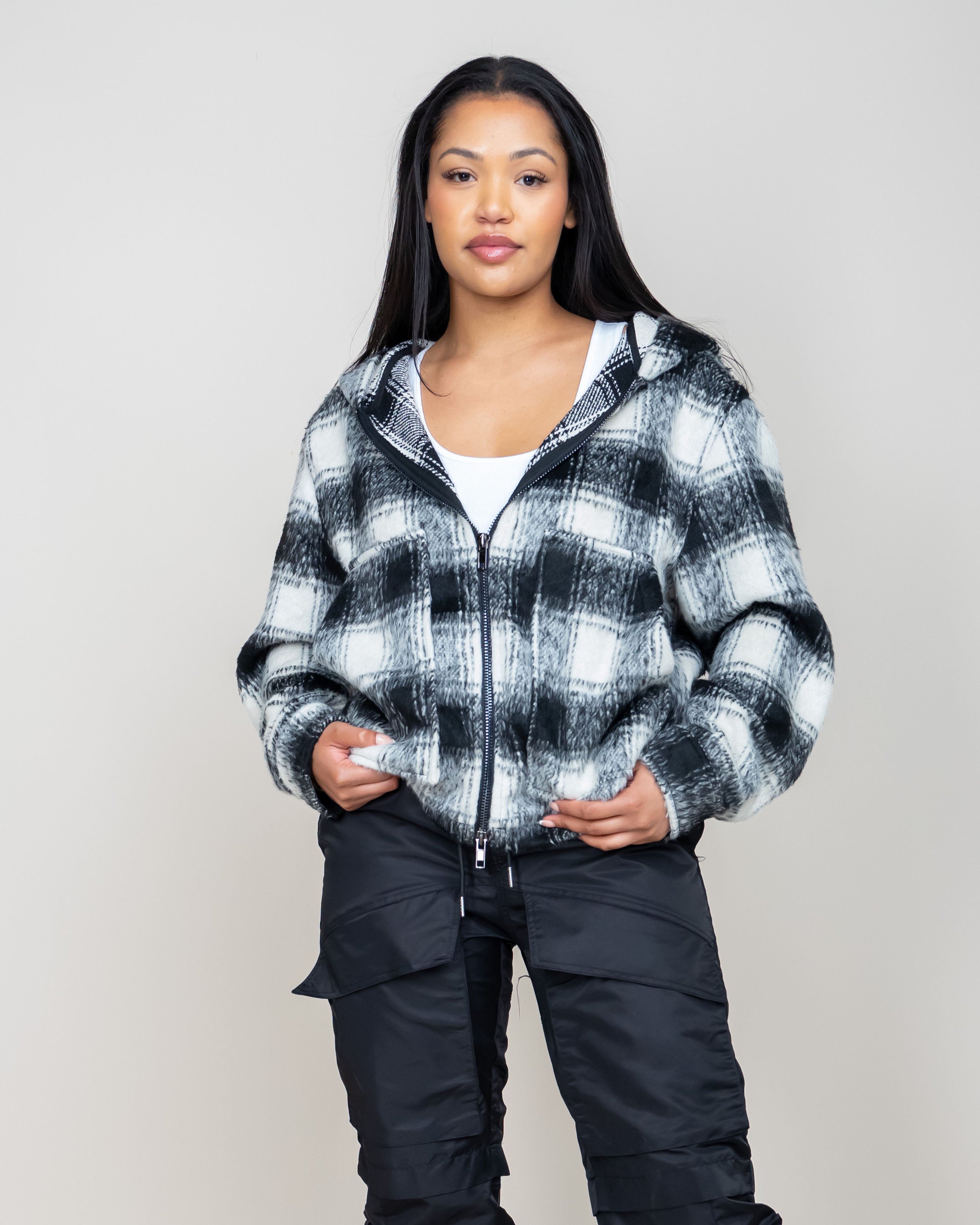 EPTM MOHAIR FLANNEL JACKET-BLACK/WHITE