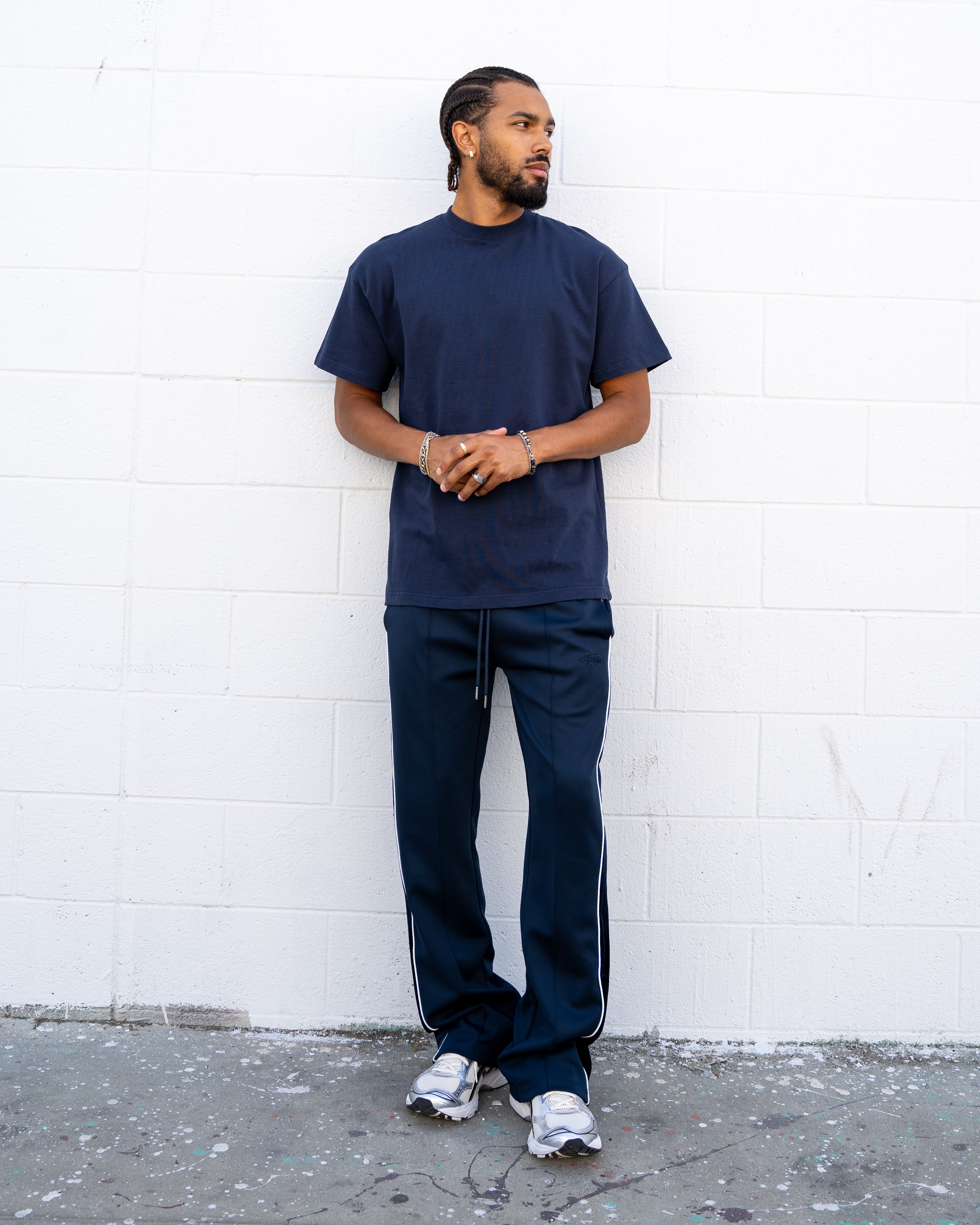 EPTM VELOUR PIPING TRACK PANTS - NAVY