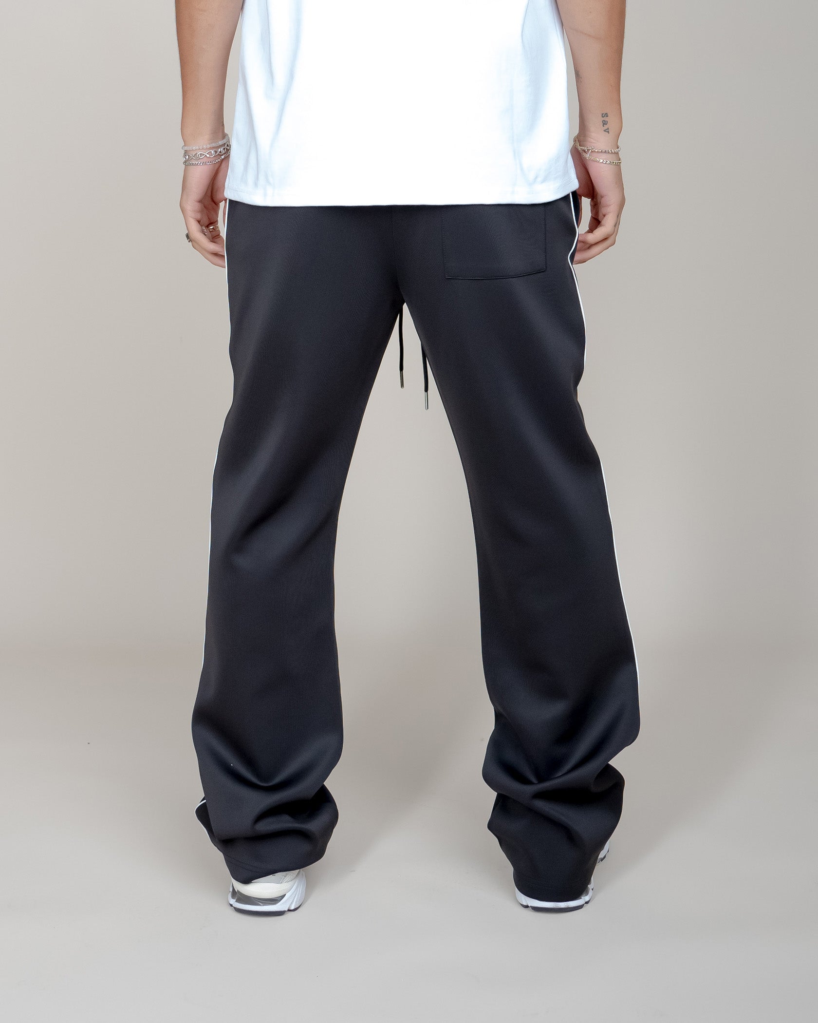Black Lycra Track-Pant with Piping