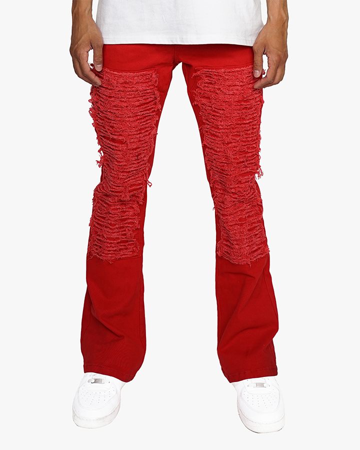 EPTM DISTRESSED CARPENTER FLARE PANTS-RED