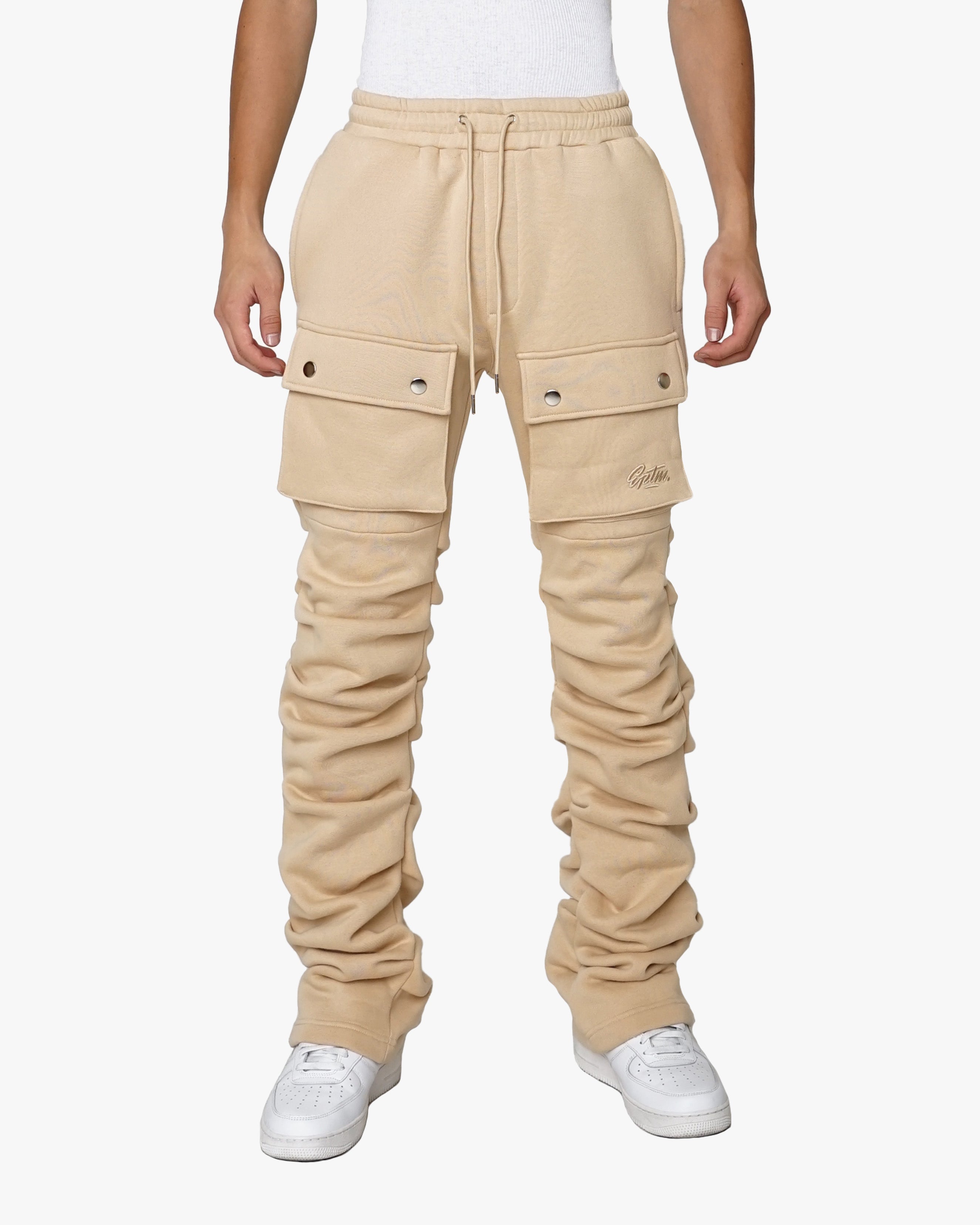 EPTM STACKED CARGO SWEATPANTS-KHAKI