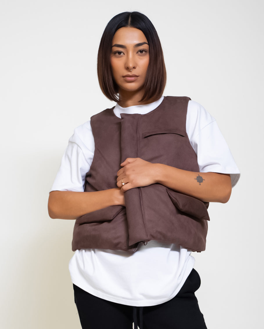 EPTM SUEDE BUBBLE VEST-BROWN