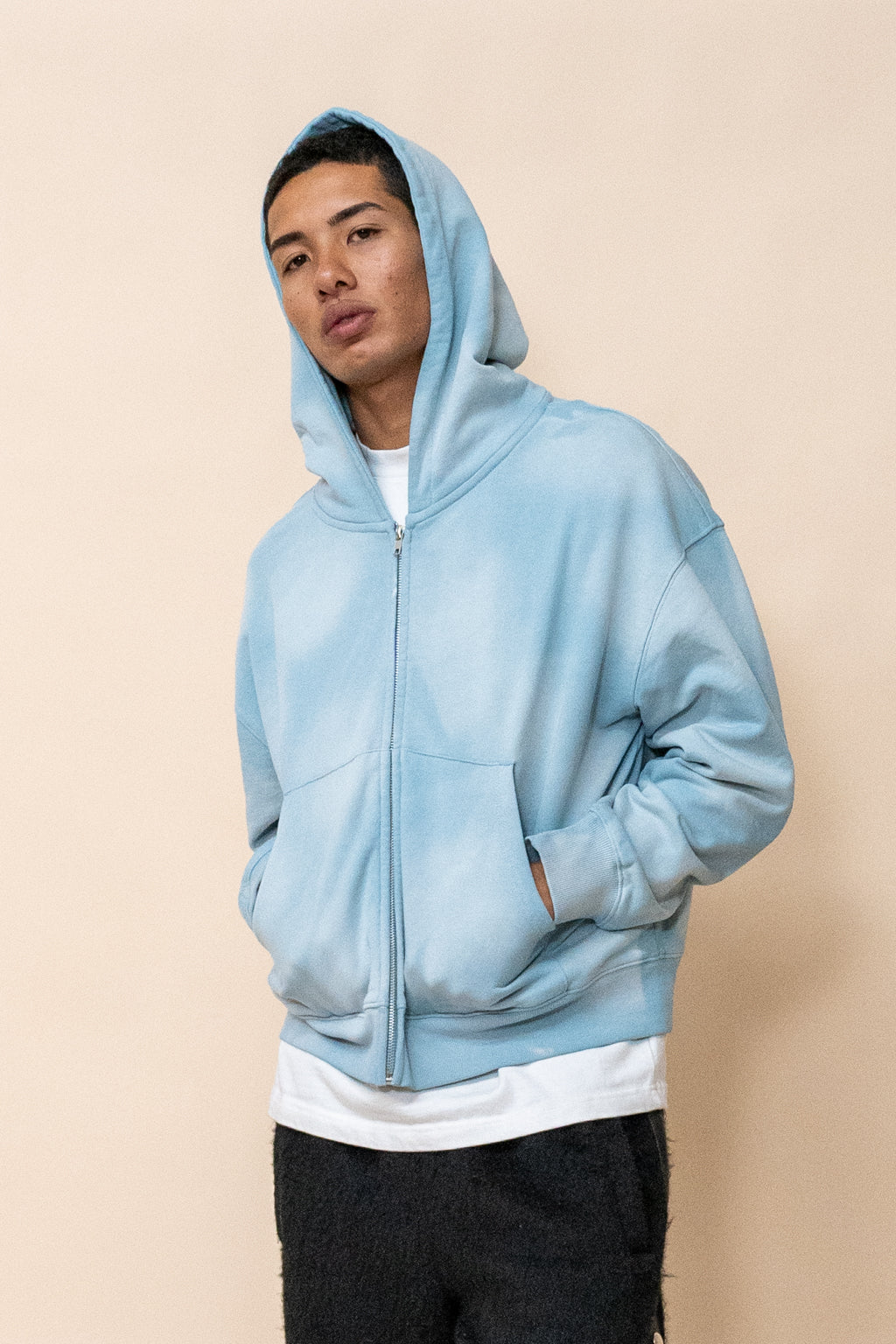 EPTM SUN FADED CROPPED ZIP UP HOODIE - SKY BLUE