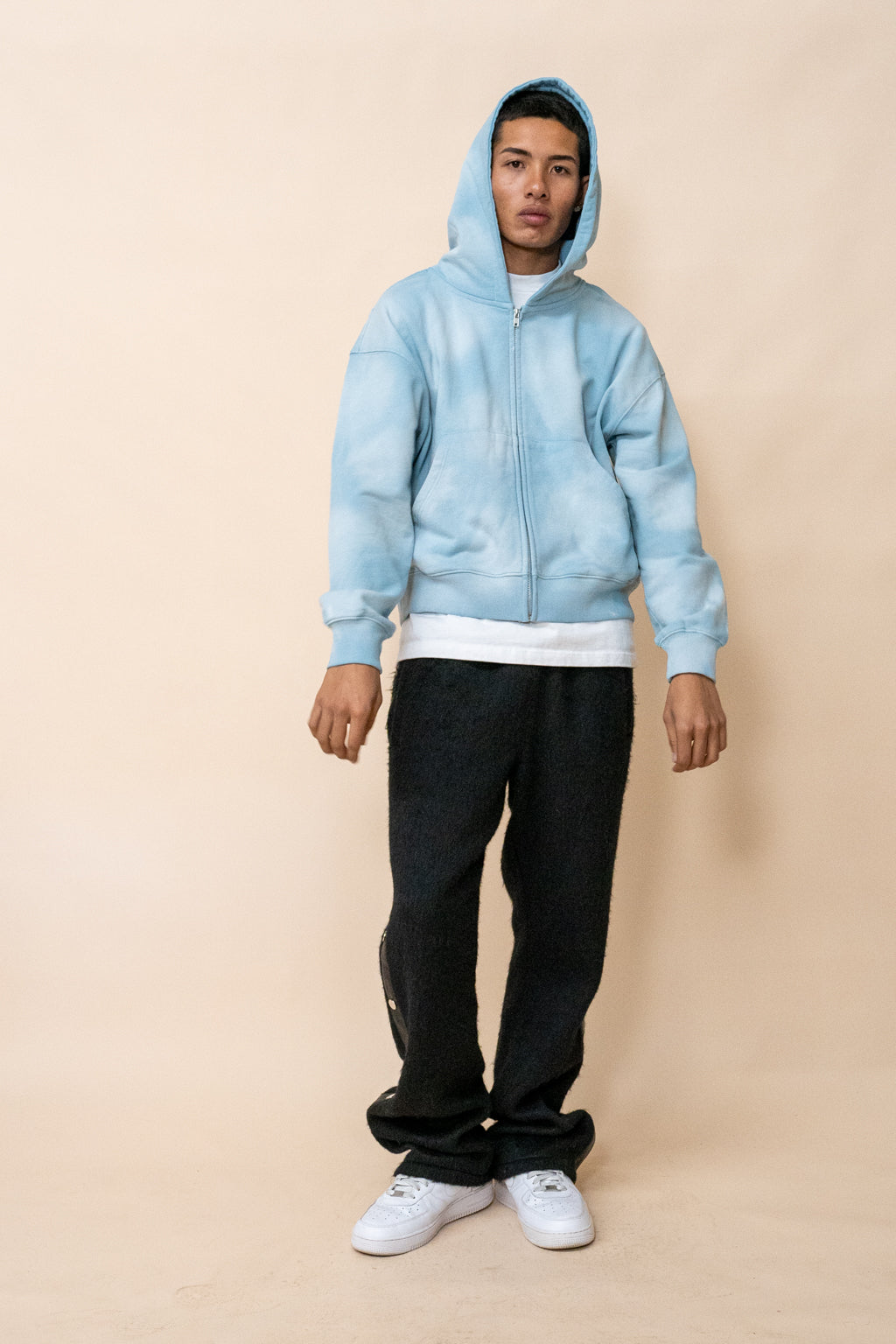 EPTM SUN FADED CROPPED ZIP UP HOODIE - SKY BLUE