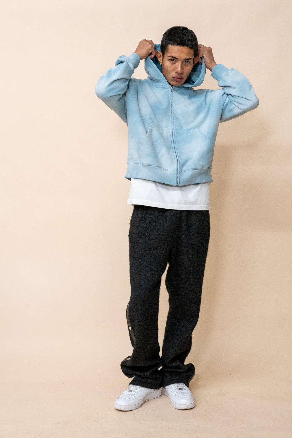 EPTM SUN FADED CROPPED ZIP UP HOODIE - SKY BLUE