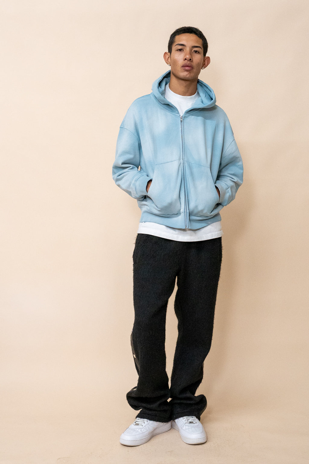 EPTM SUN FADED CROPPED ZIP UP HOODIE - SKY BLUE