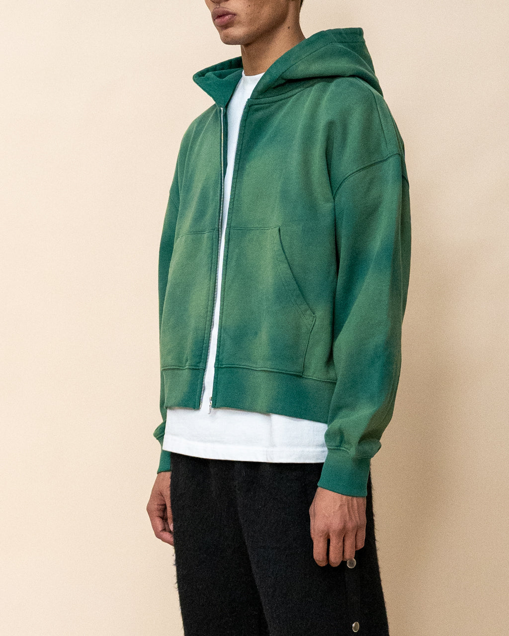 EPTM SUN FADED CROPPED ZIP UP HOODIE - HUNTER GREEN