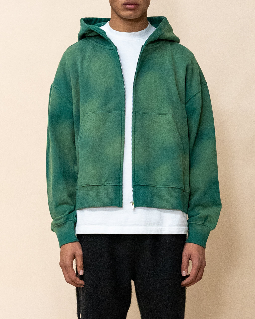 EPTM SUN FADED CROPPED ZIP UP HOODIE - HUNTER GREEN