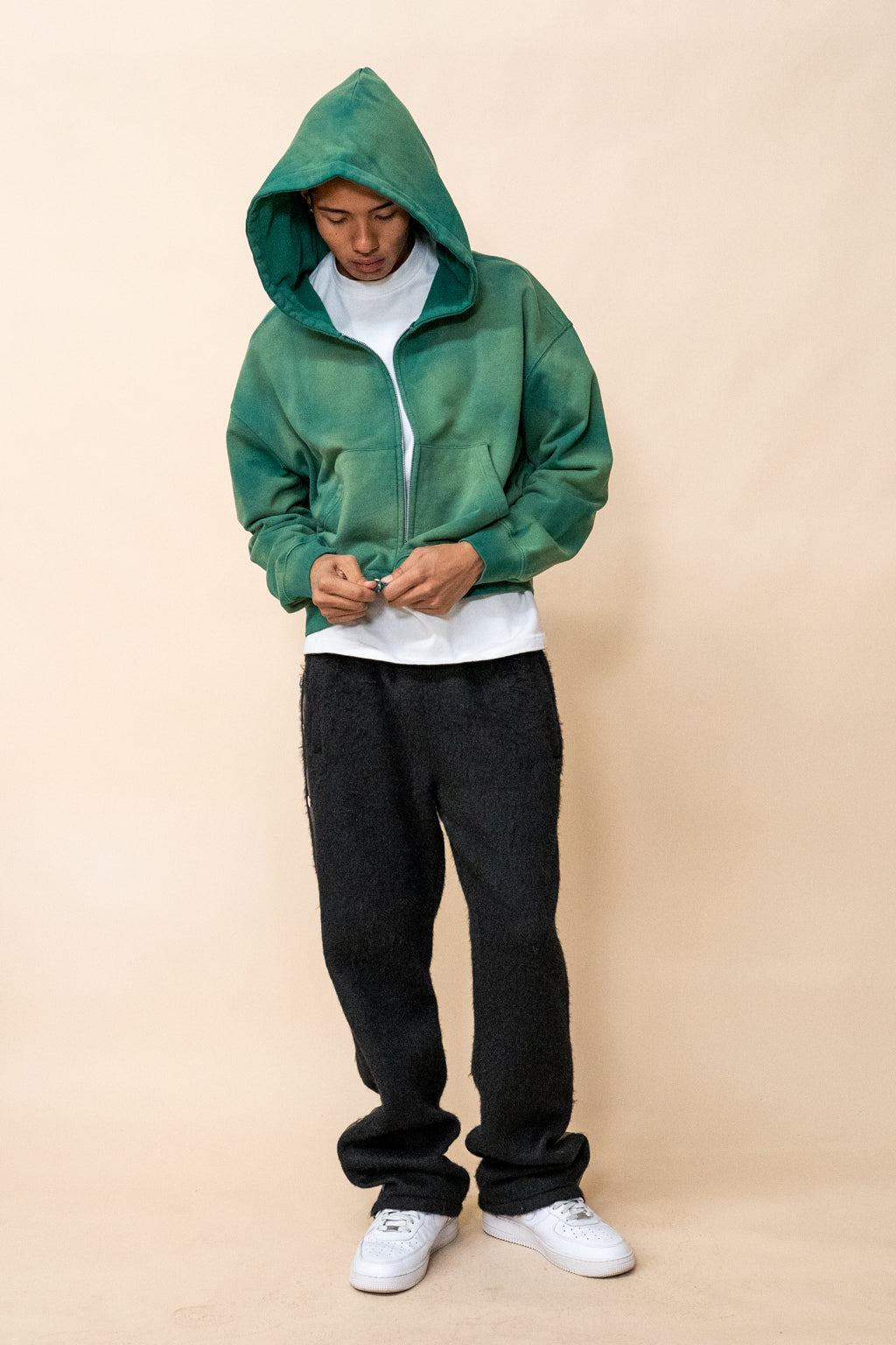 EPTM SUN FADED CROPPED ZIP UP HOODIE - HUNTER GREEN