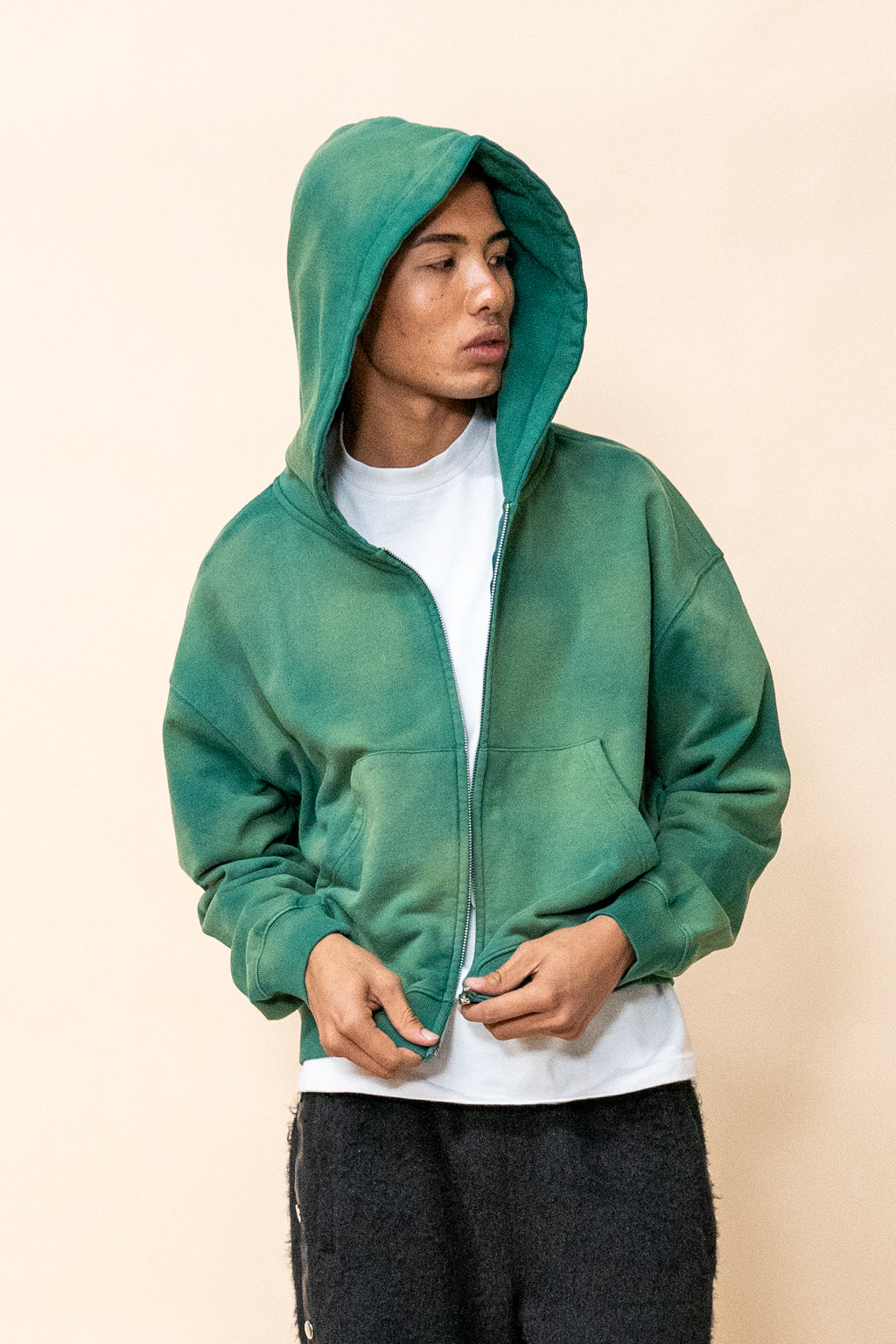 EPTM SUN FADED CROPPED ZIP UP HOODIE - HUNTER GREEN