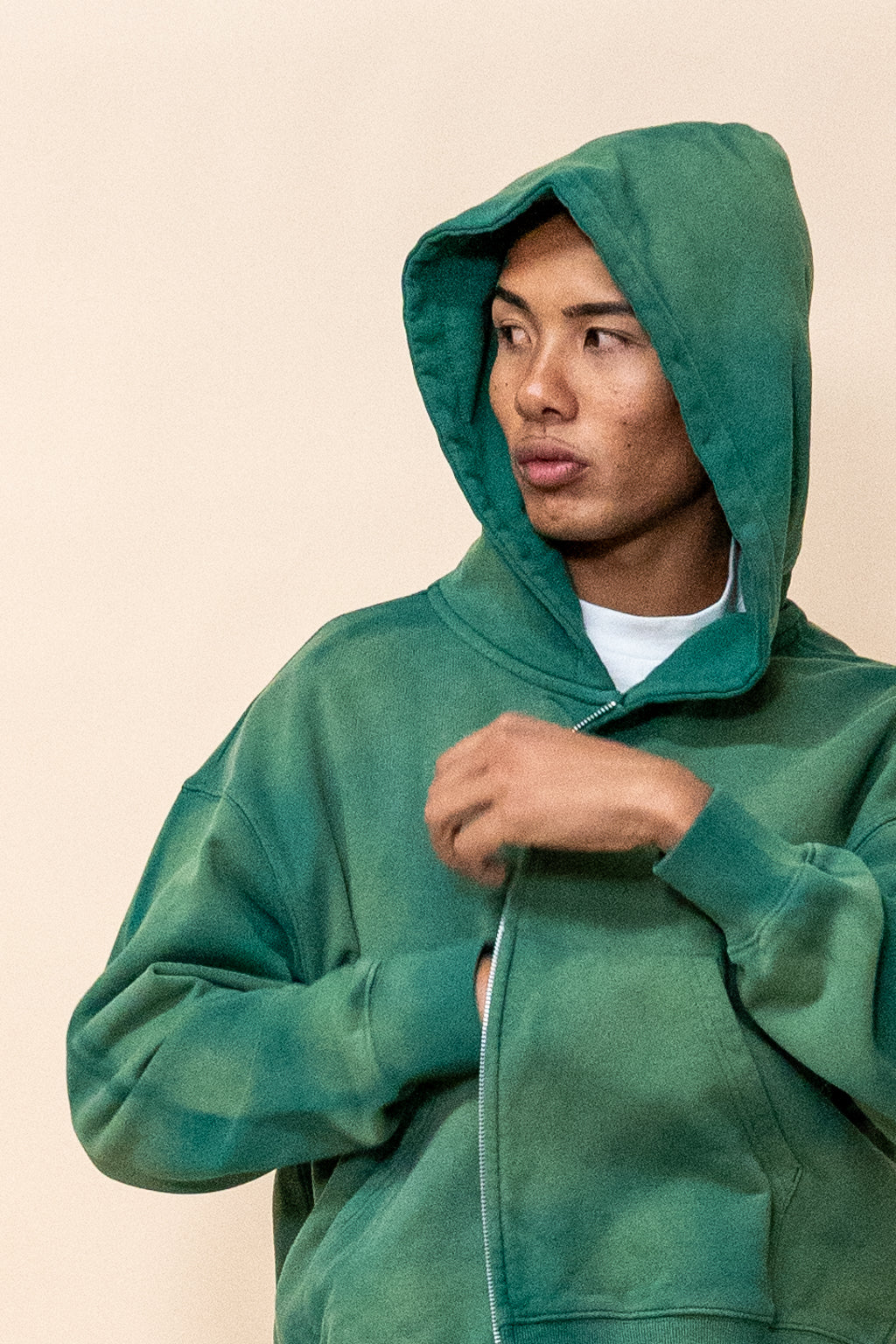 EPTM SUN FADED CROPPED ZIP UP HOODIE - HUNTER GREEN