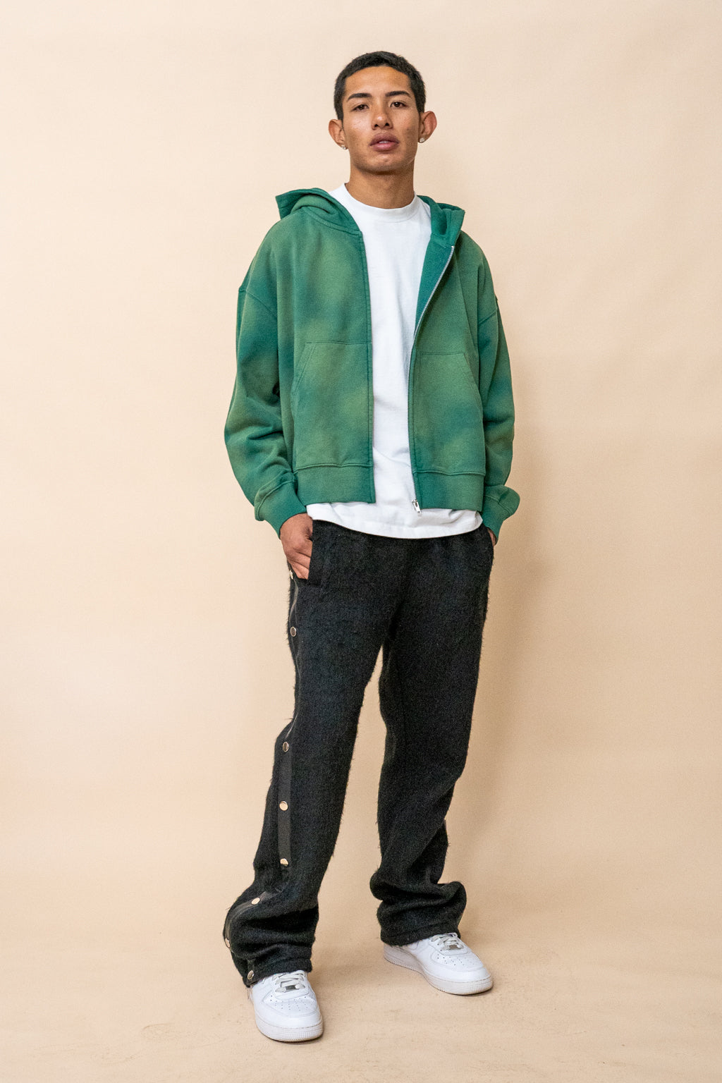 EPTM SUN FADED CROPPED ZIP UP HOODIE - HUNTER GREEN