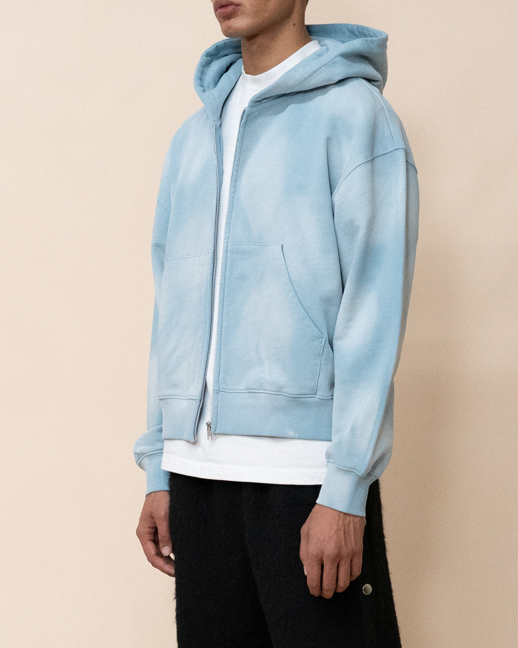 EPTM SUN FADED CROPPED ZIP UP HOODIE - SKY BLUE