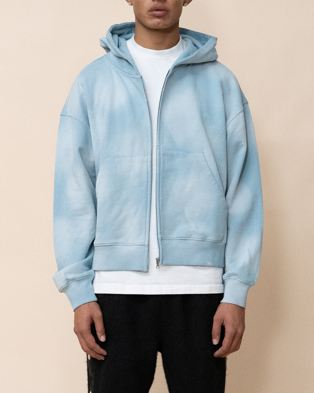 EPTM SUN FADED CROPPED ZIP UP HOODIE - SKY BLUE