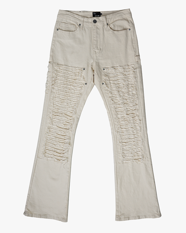 EPTM DISTRESSED CARPENTER FLARE PANTS-OFF WHITE