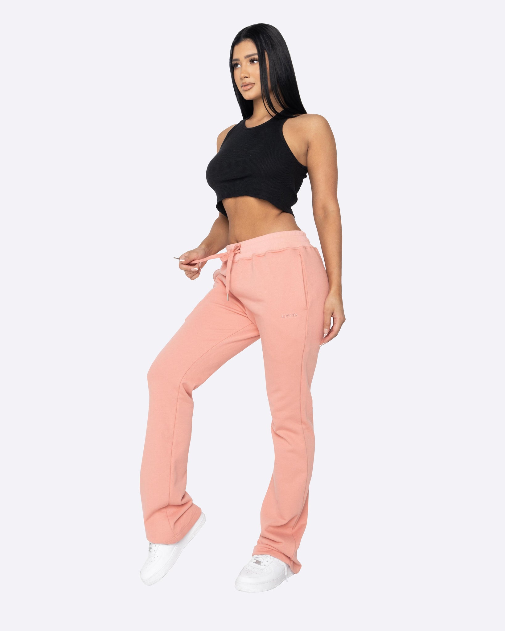 EPTM WOMEN FRENCH TERRY FLARE PANTS-DARK PINK