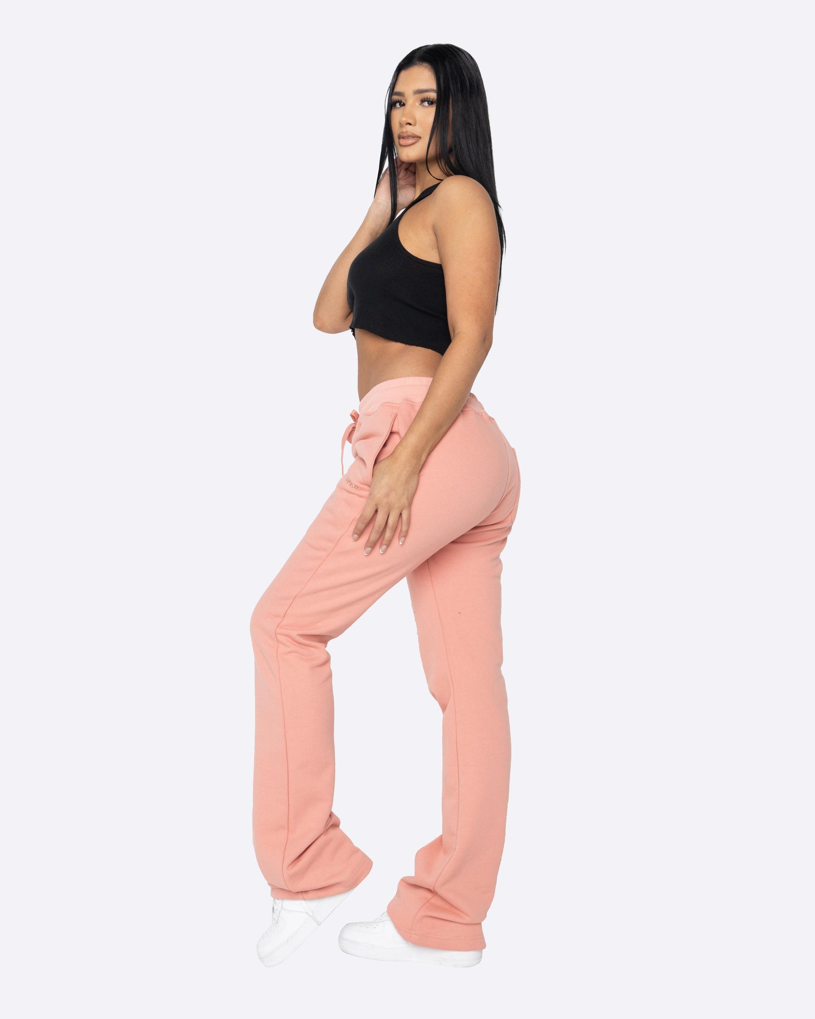 EPTM WOMEN FRENCH TERRY FLARE PANTS-DARK PINK