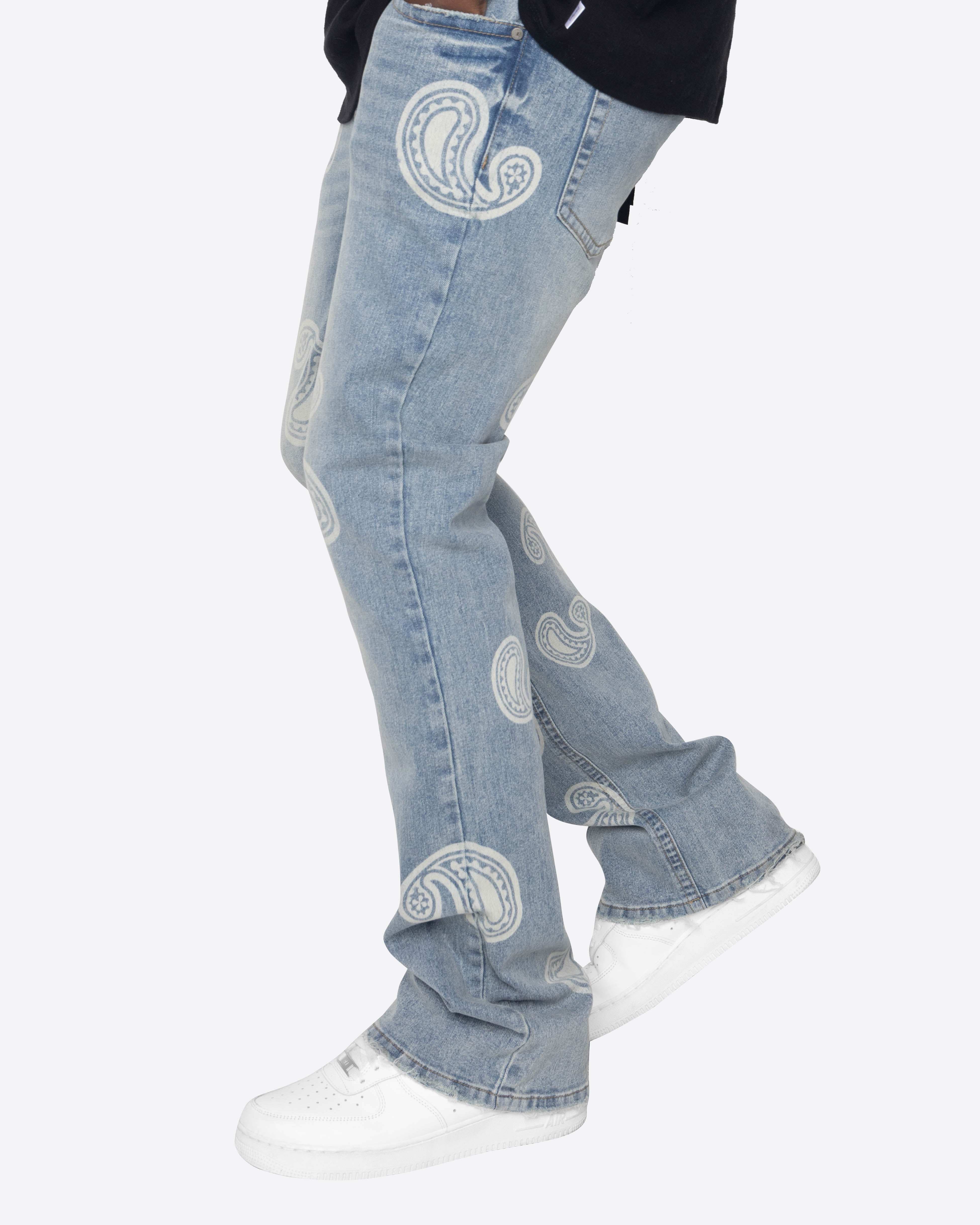 EPTM BLEACHED PAISLEY FLARE DENIM-DENIM BLUE