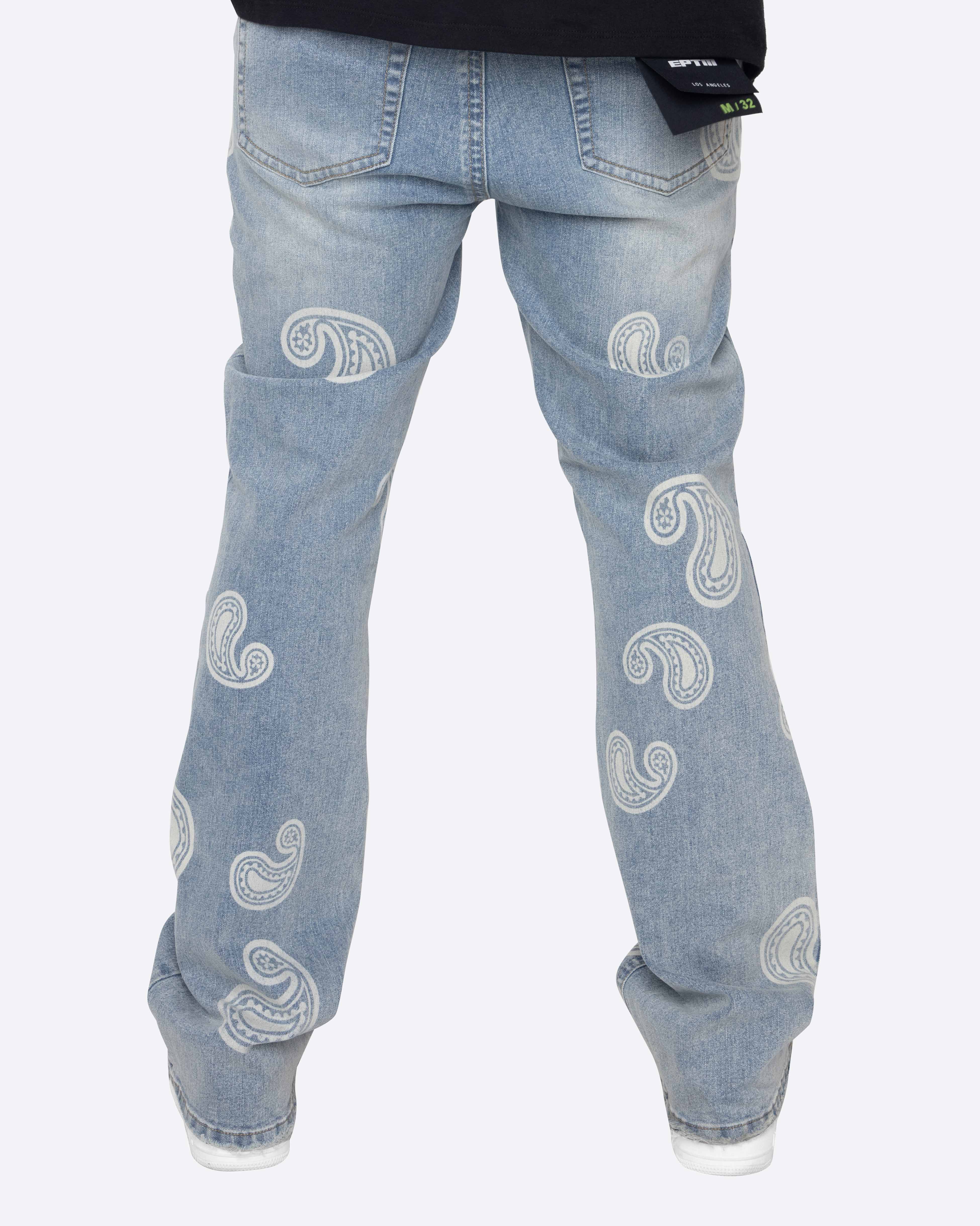 EPTM BLEACHED PAISLEY FLARE DENIM-DENIM BLUE