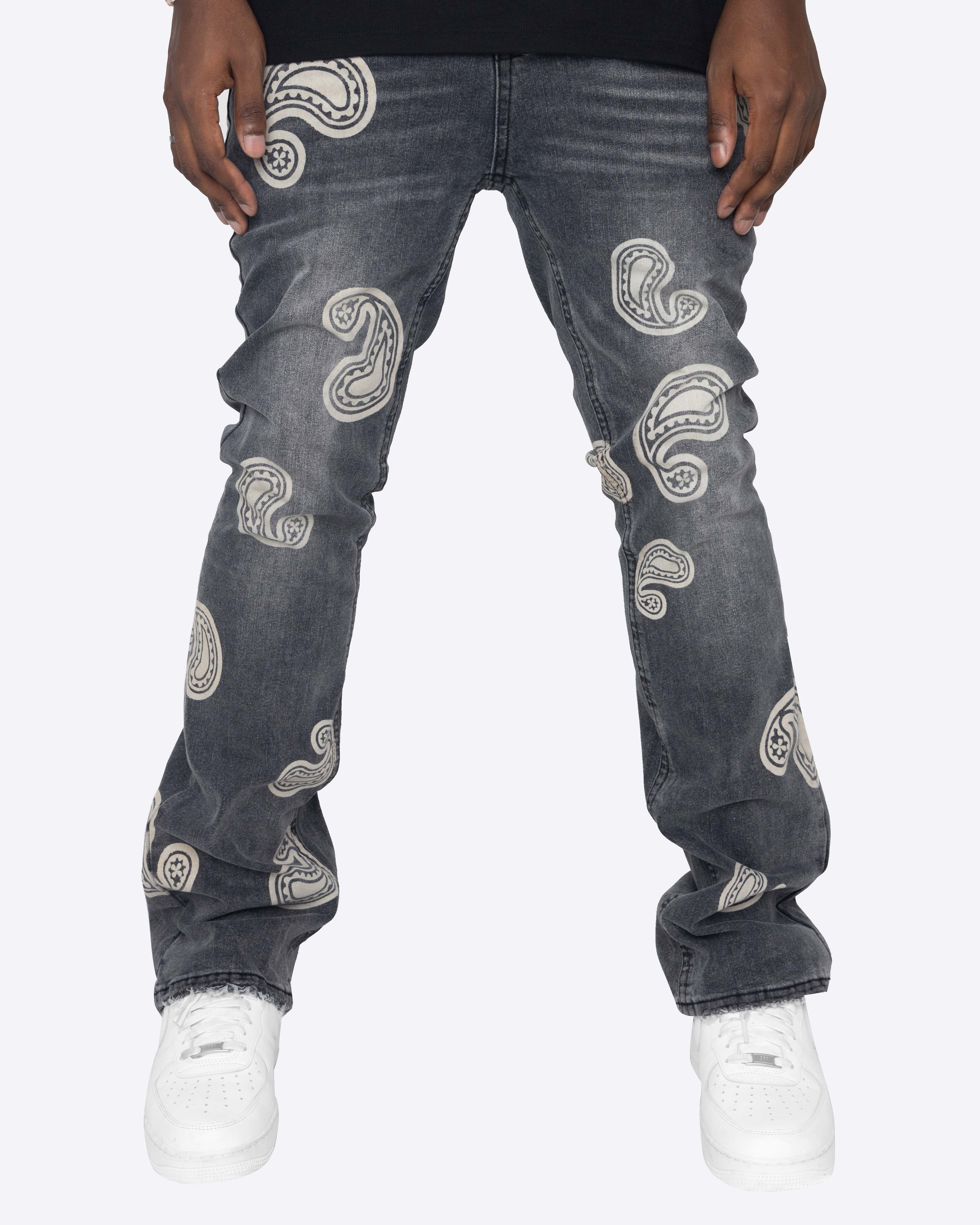 EPTM BLEACHED PAISLEY FLARE DENIM-BLACK