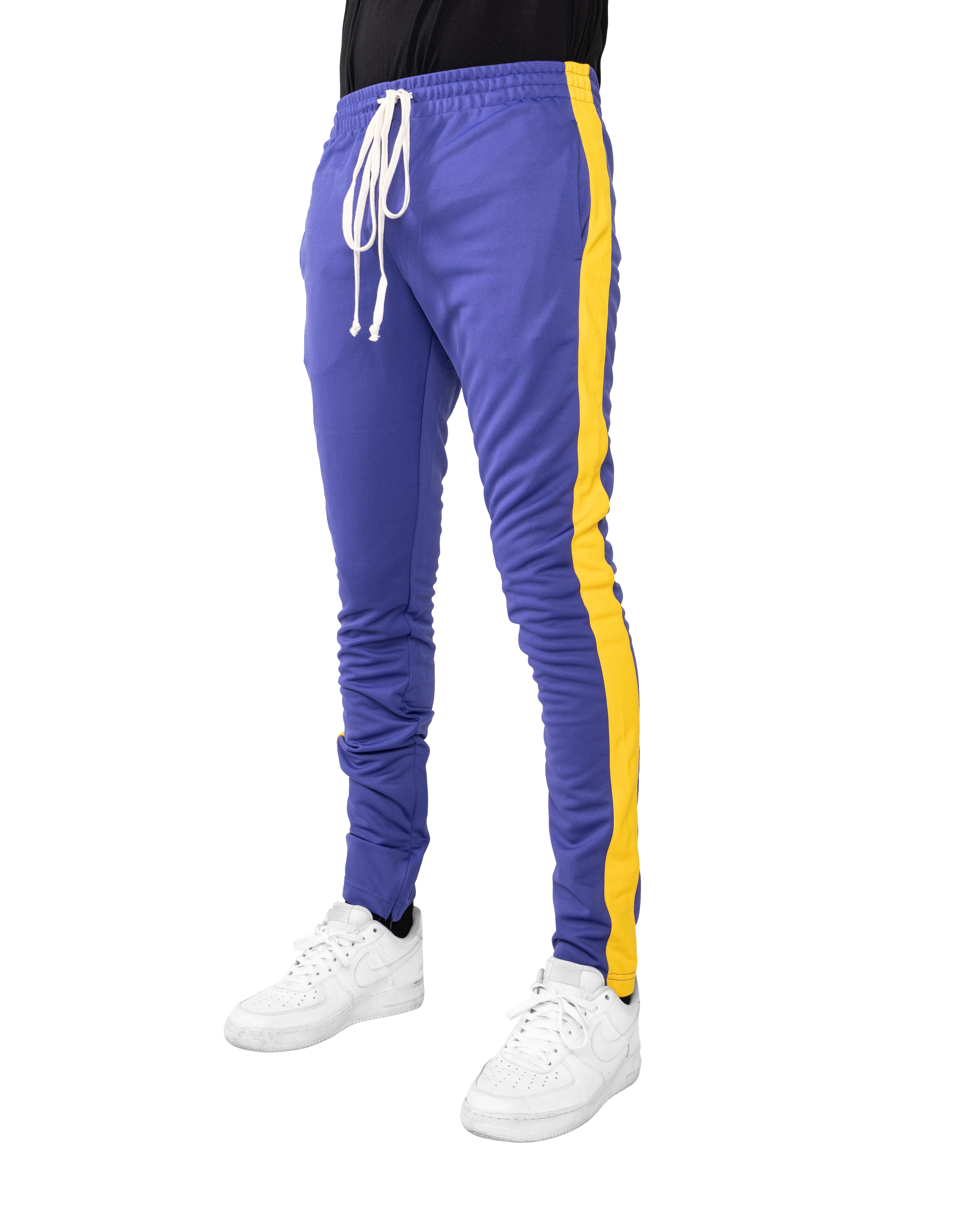 Purple and yellow store track pants