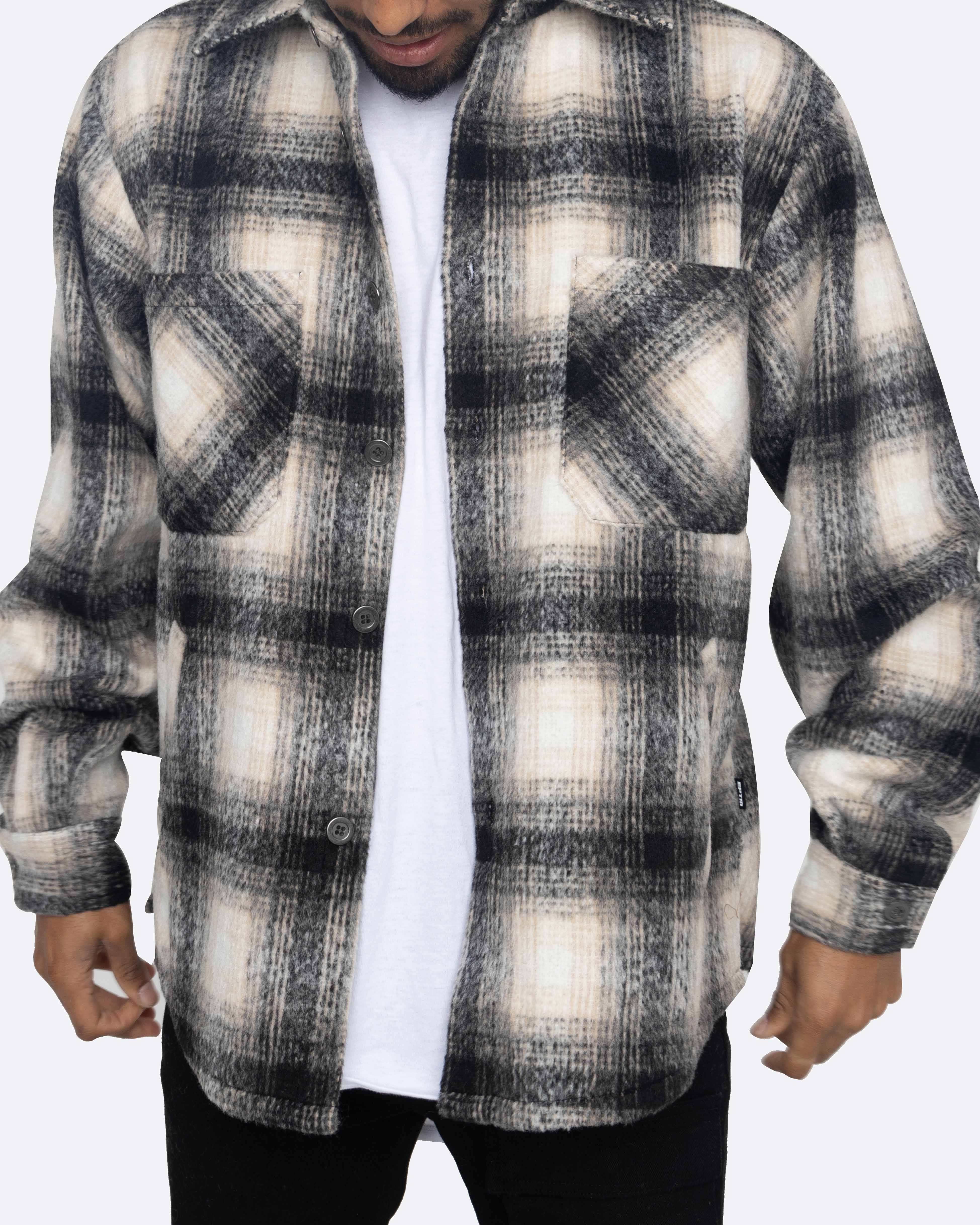 EPTM SLIT FLANNEL SHIRT-BLACK/WHITE