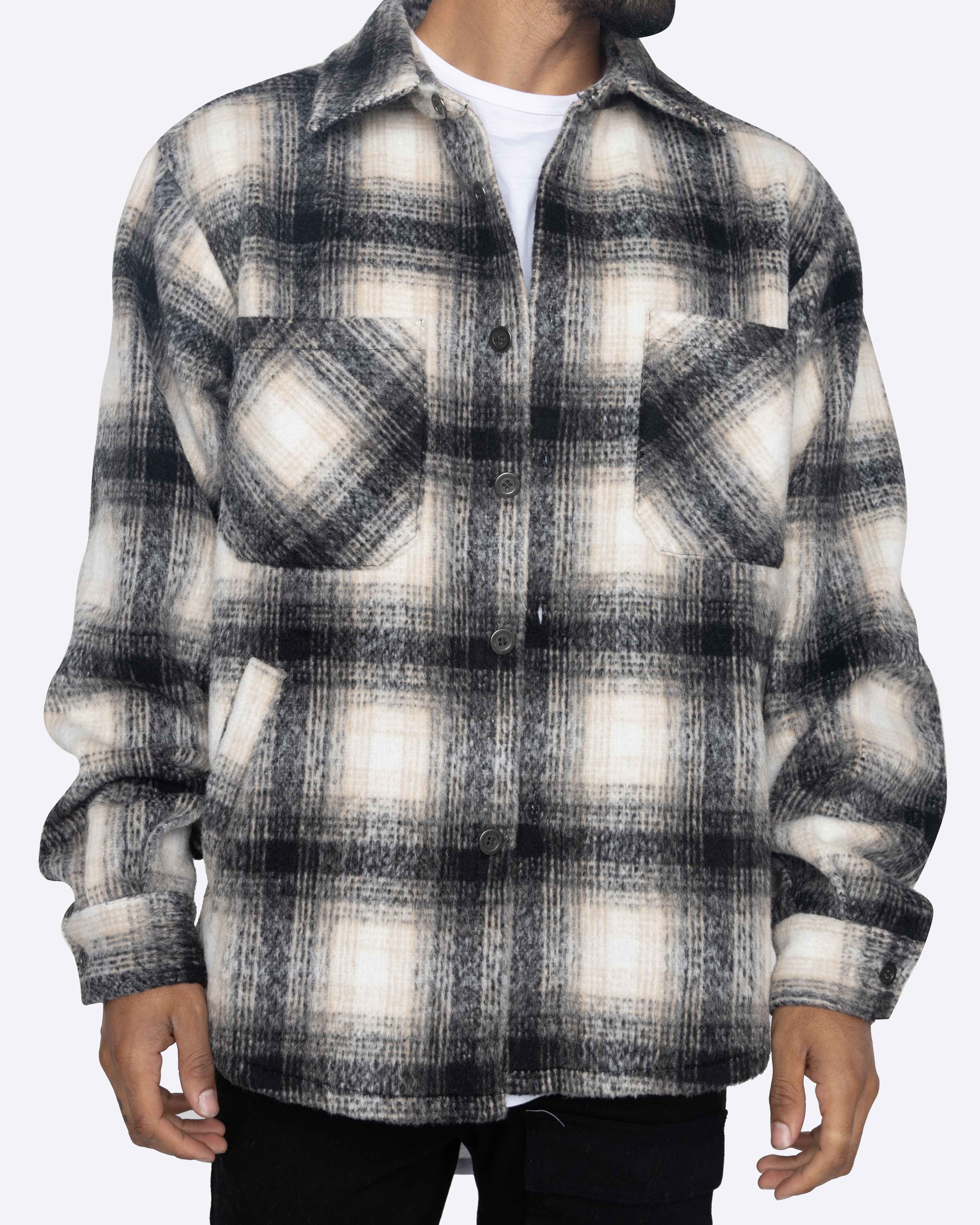 EPTM SLIT FLANNEL SHIRT-BLACK/WHITE