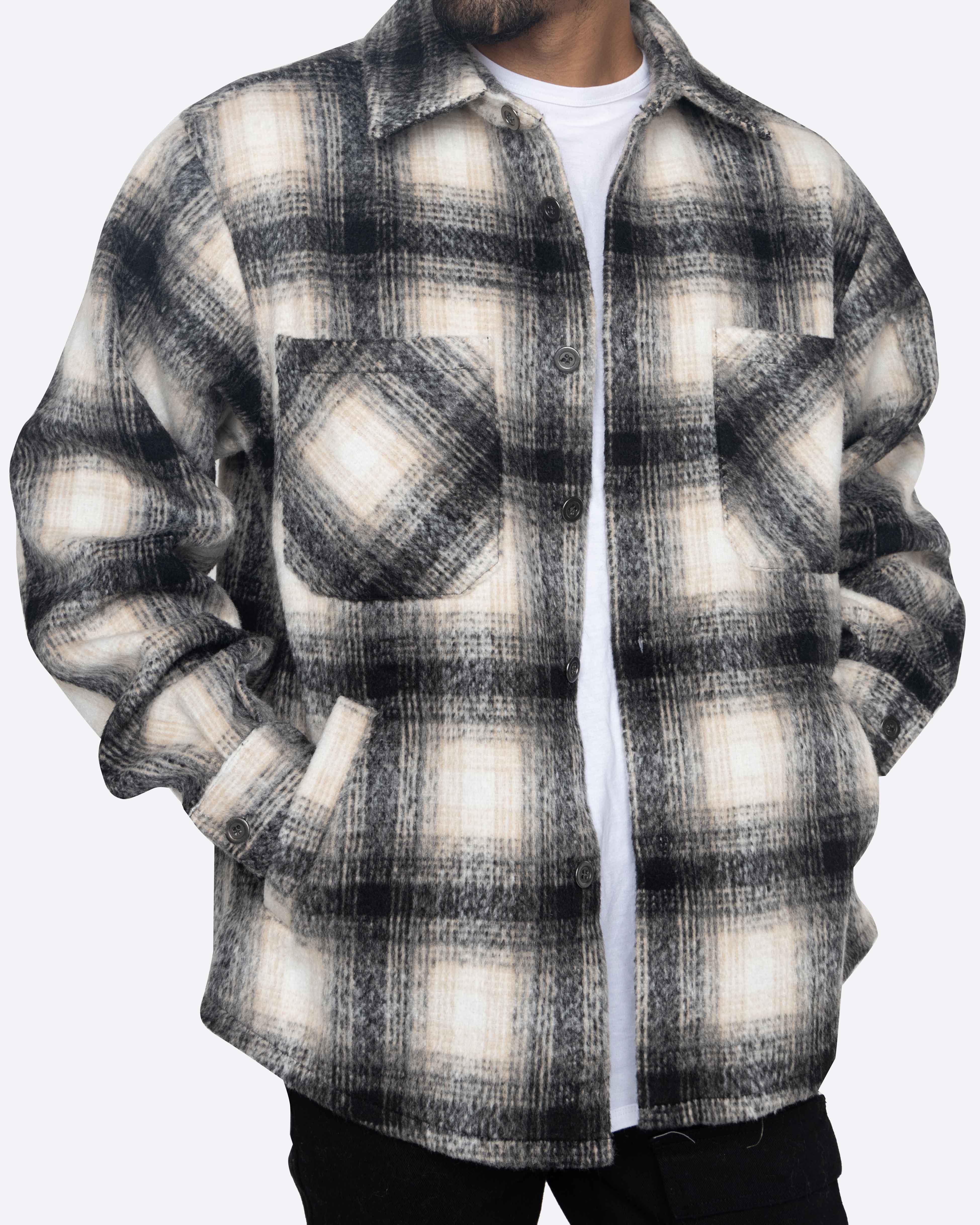 EPTM SLIT FLANNEL SHIRT-BLACK/WHITE