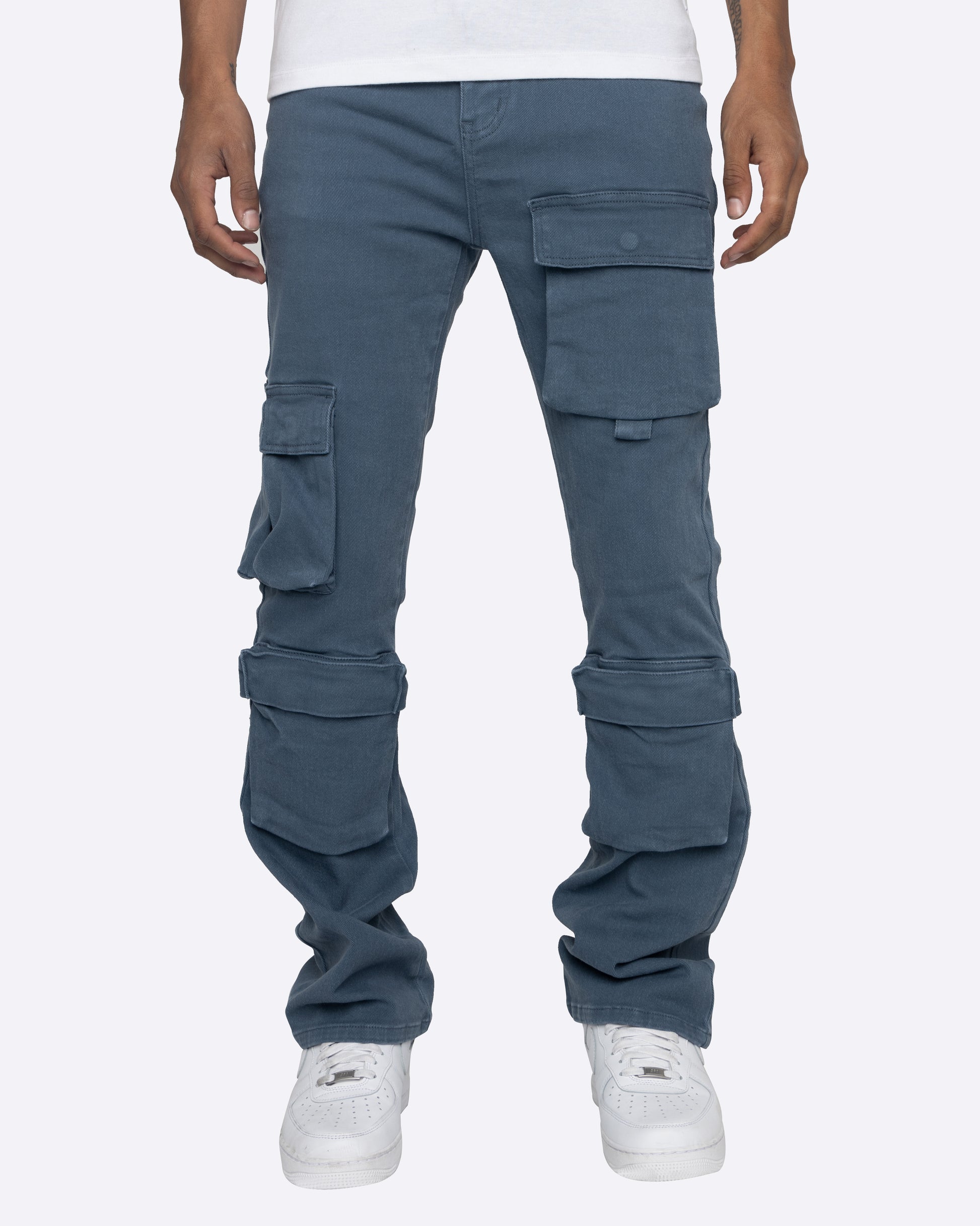 FLARED FIT CARGO JEANS - Blue