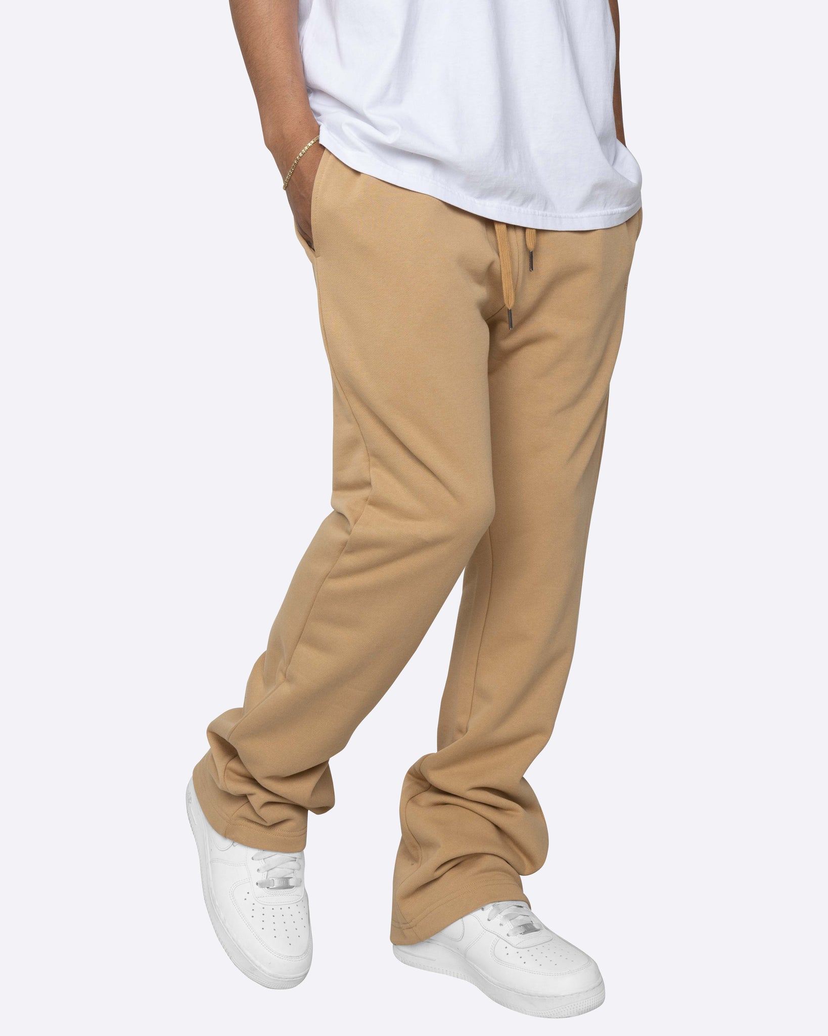 EPTM FRENCH TERRY FLARE PANTS-TAN