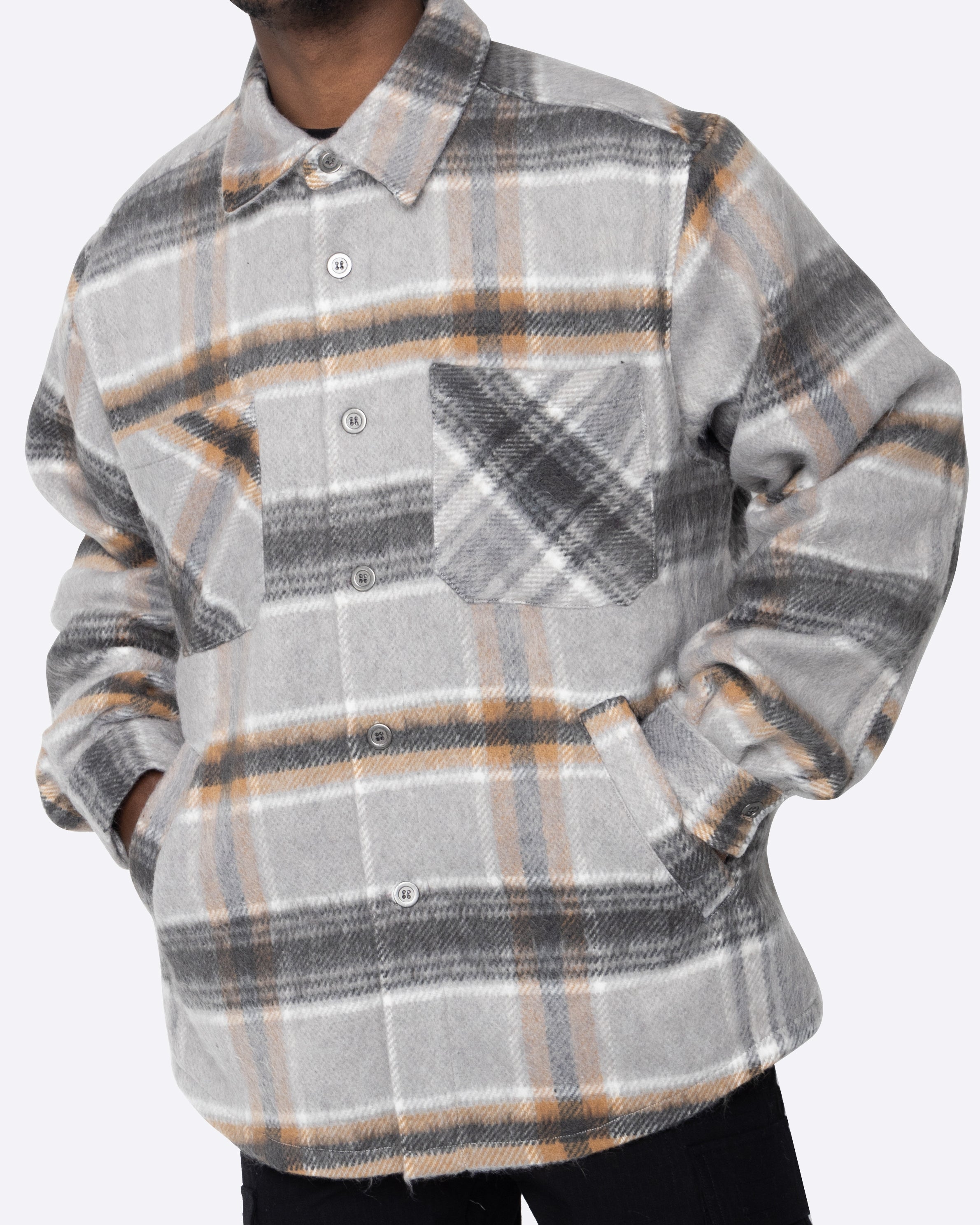 EPTM SLIT FLANNEL SHIRT-MOHAIR/ALMOND